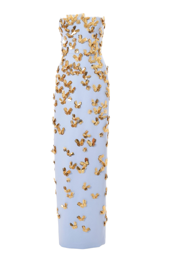 Butterfly Embellished Strapless Gown