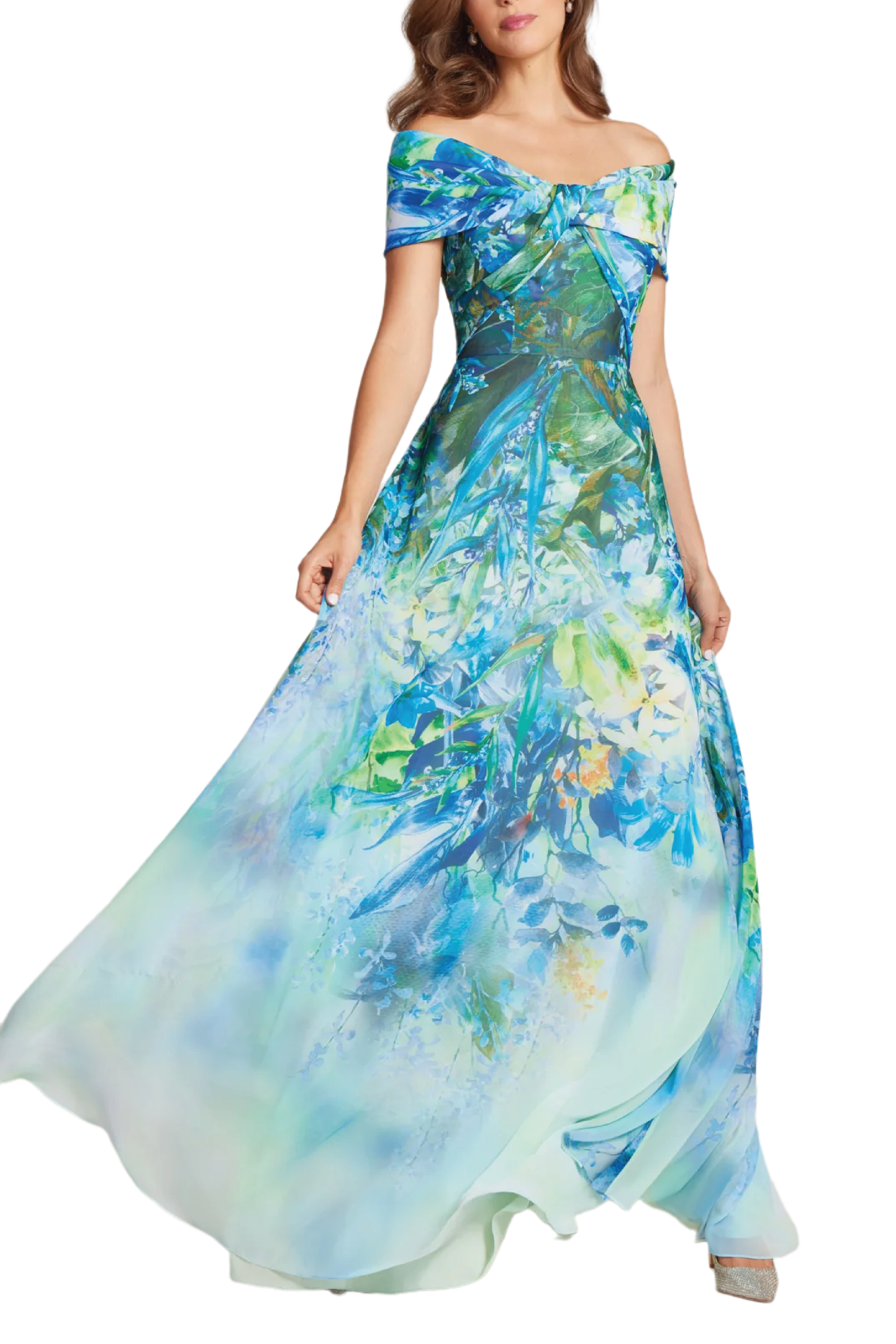 Chiffon Off The Shoulder Print Gown