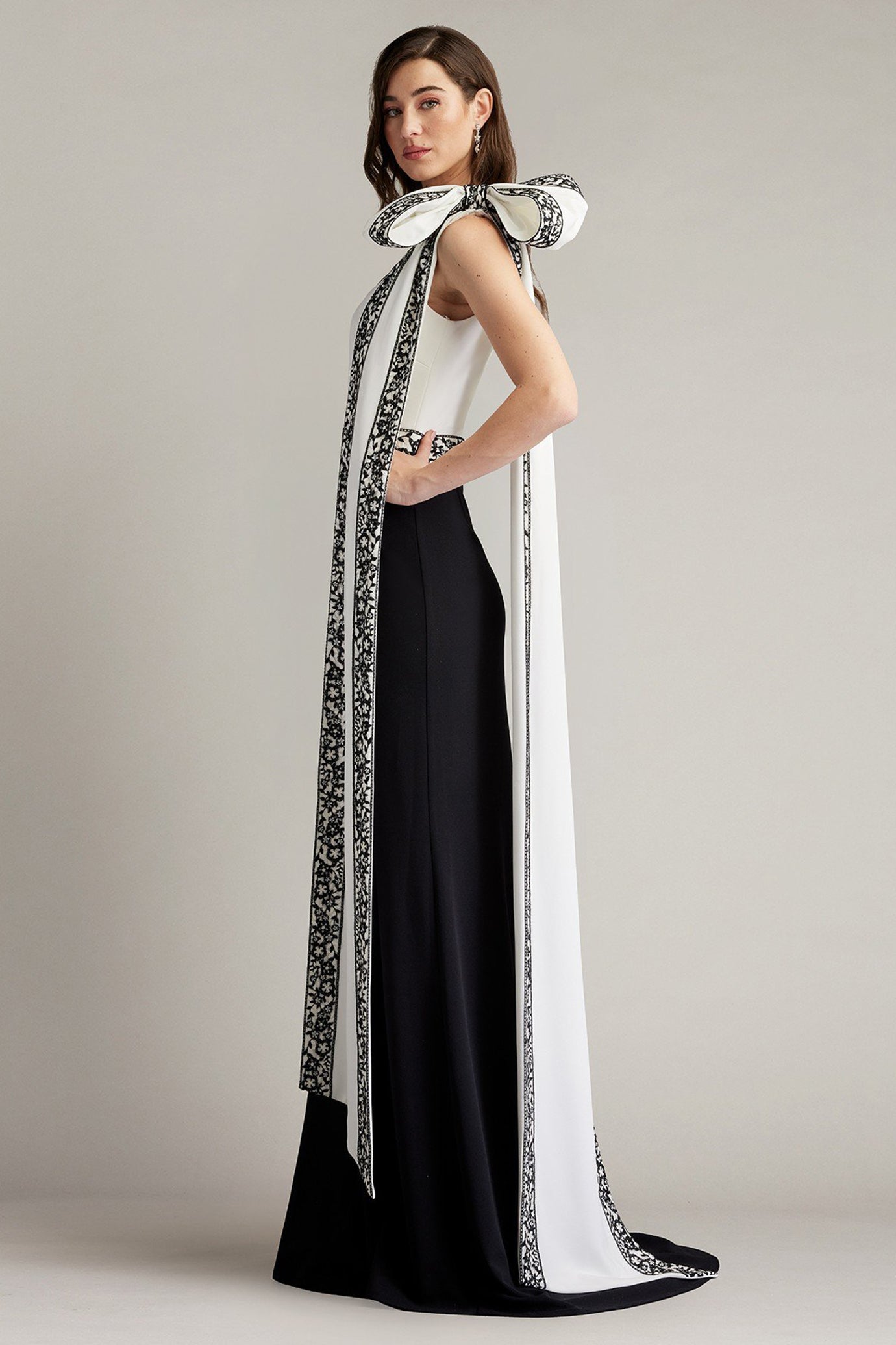 Domini Two-Tone Bow Shoulder Gown