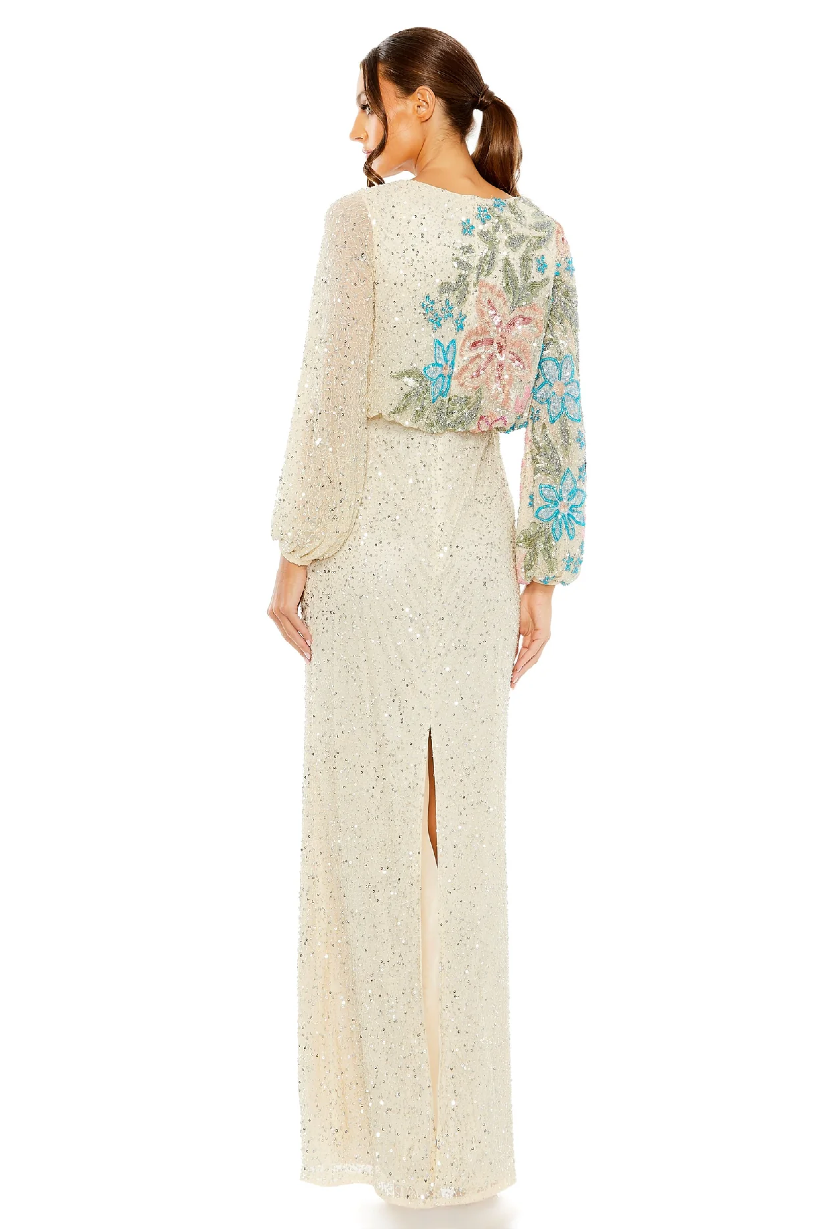 Embellished Multi Color Floral High Neck Gown