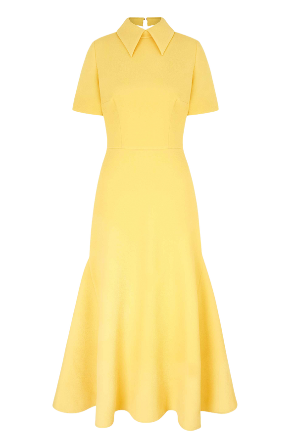 Eman Dress In Custard Yellow Double Crepe