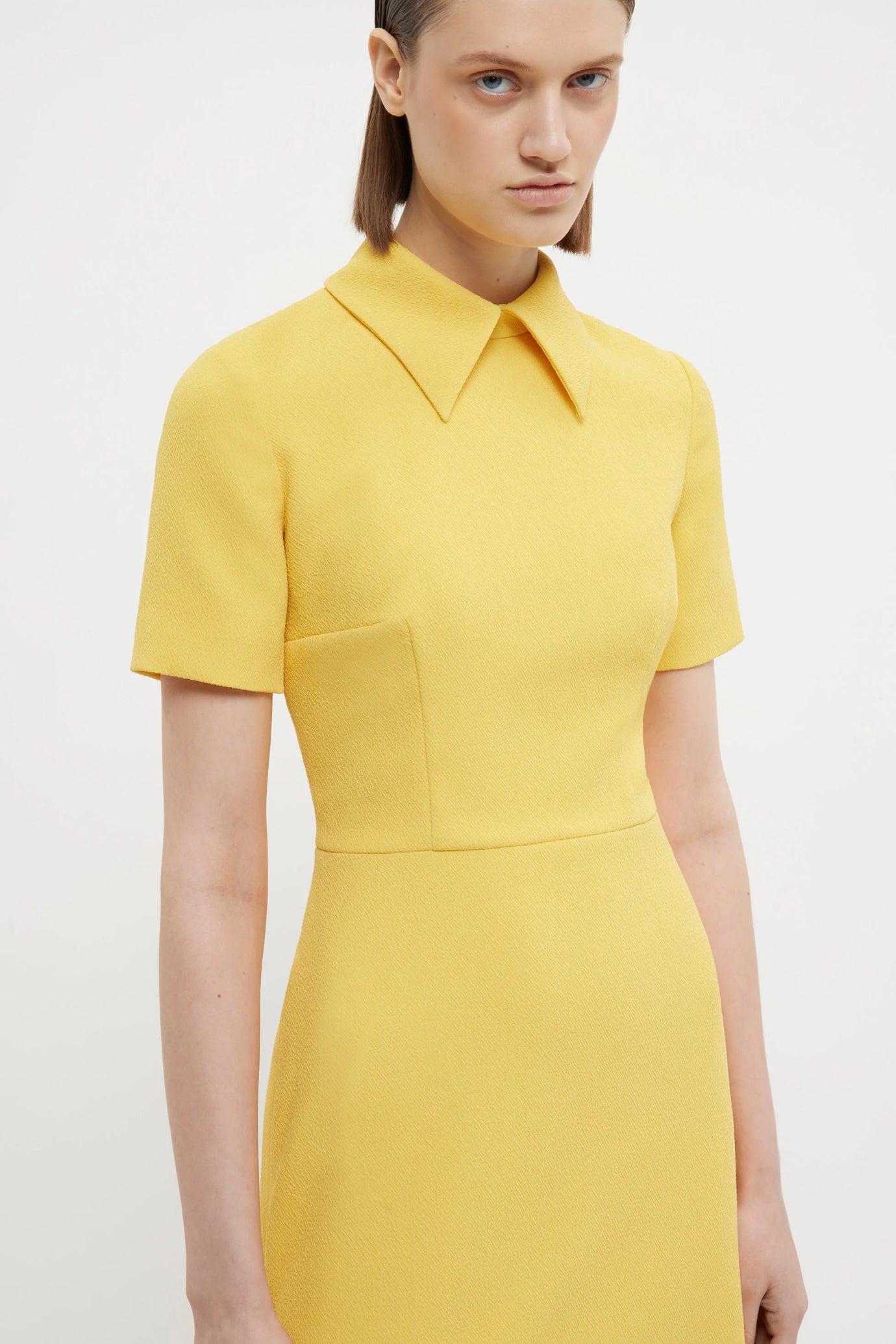 Eman Dress In Custard Yellow Double Crepe