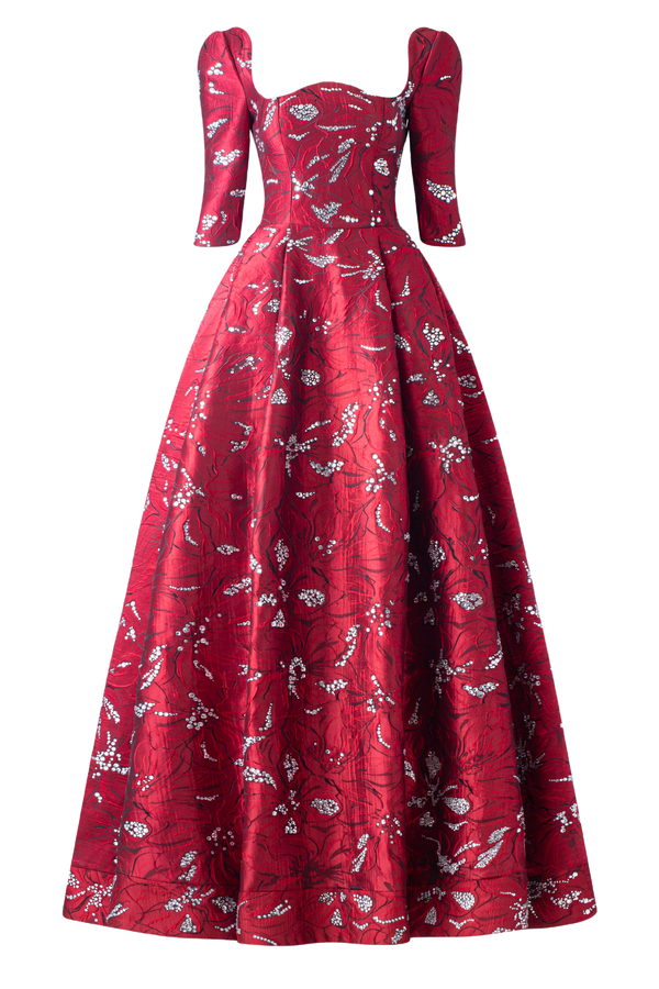 Embellished Curved Neckline Full Dress