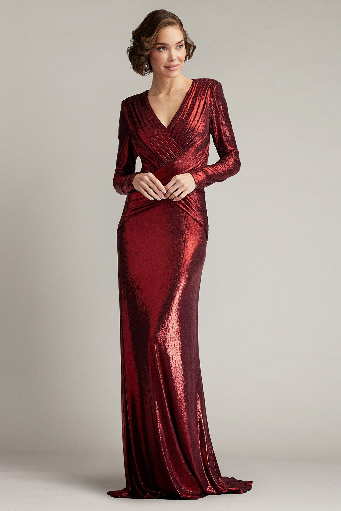 Esau Metallic Crisscross Draped Gown