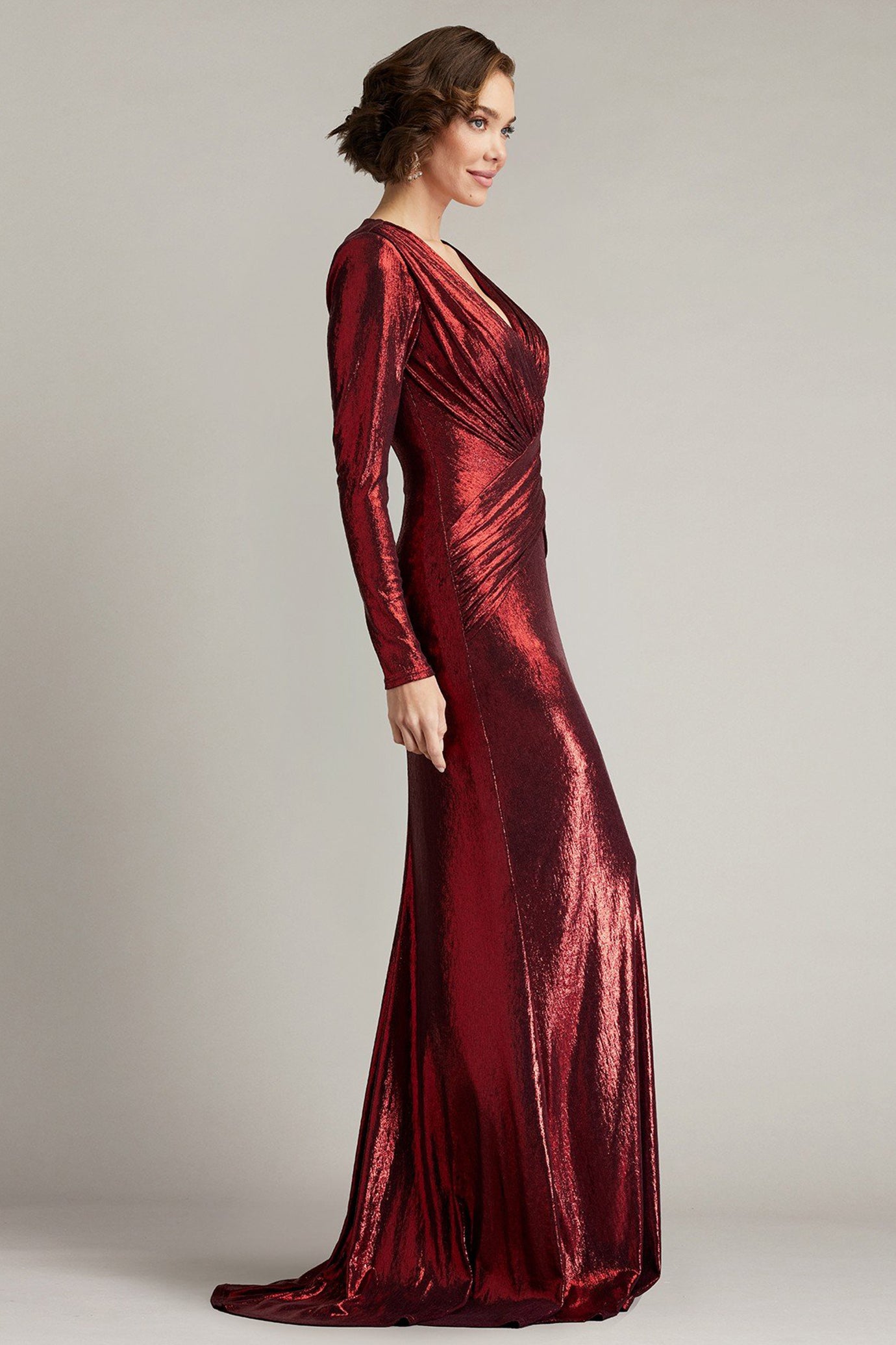 Esau Metallic Crisscross Draped Gown