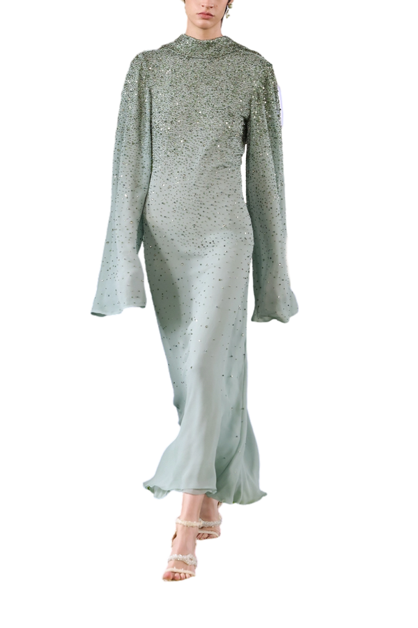 Crystallized Georgette Dress with Open Back