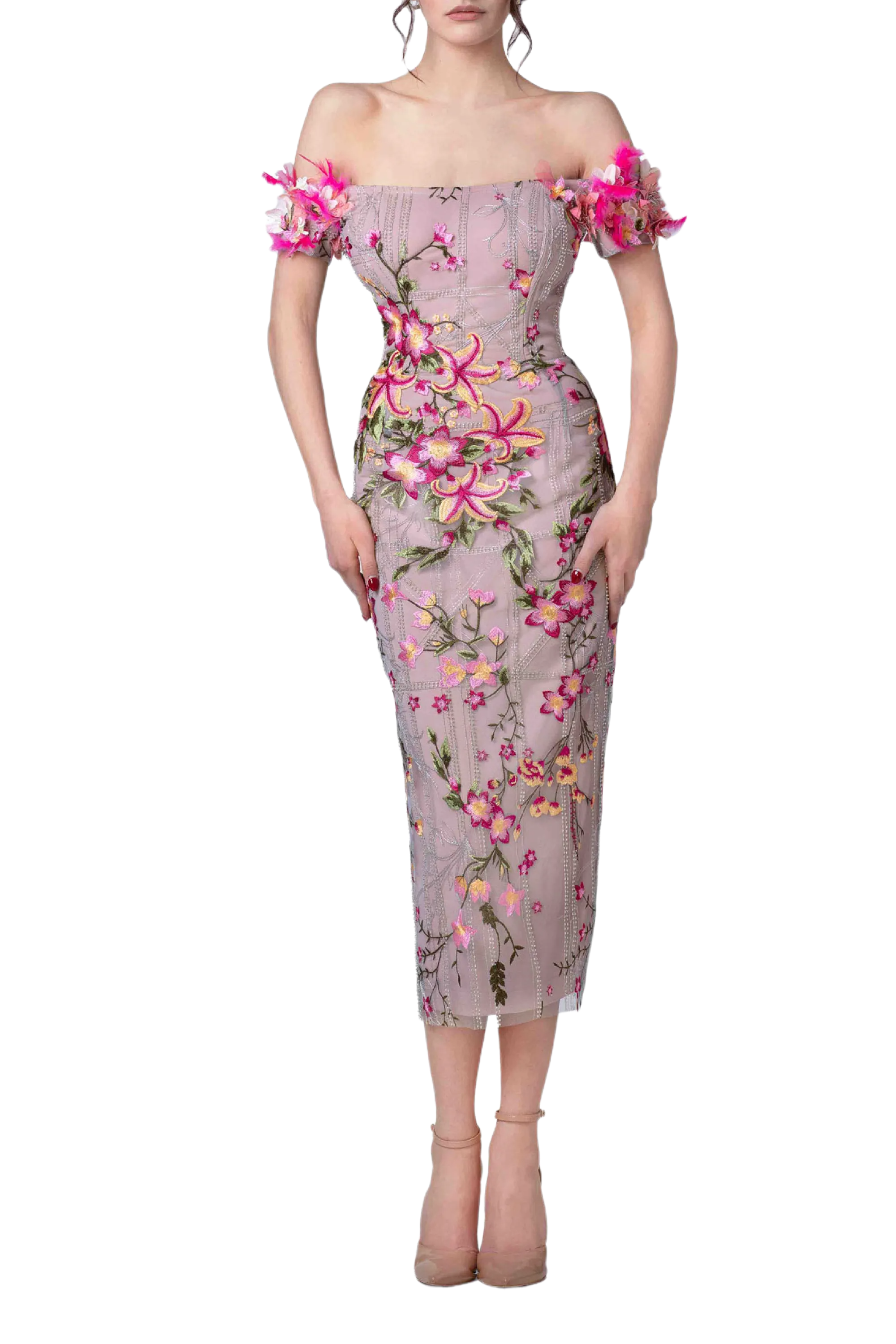 Floral Embroidered Off Shoulder Dress