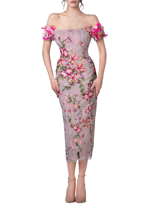 Floral Embroidered Off Shoulder Dress