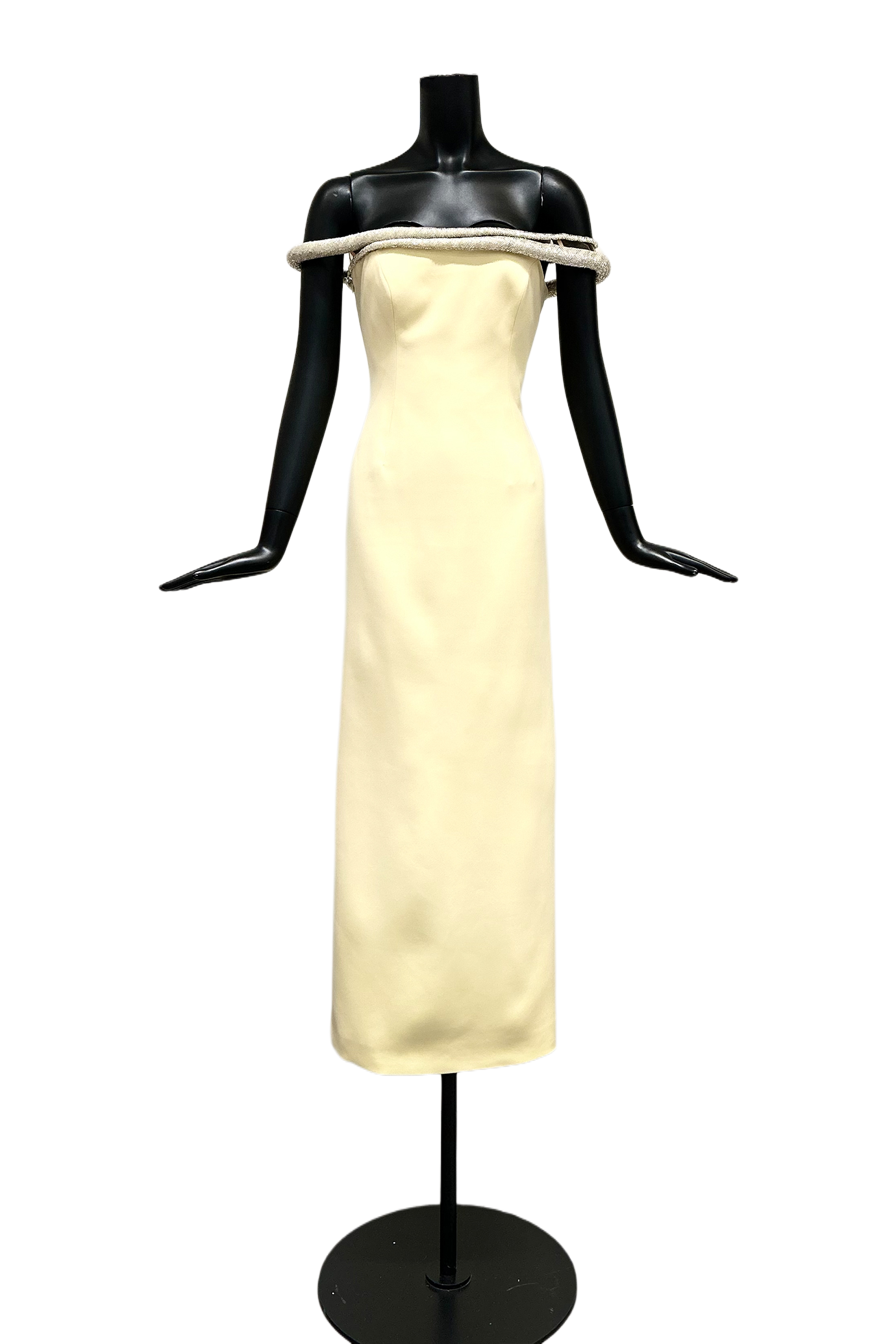 Off-Shoulder Crepe Crystallized Dress