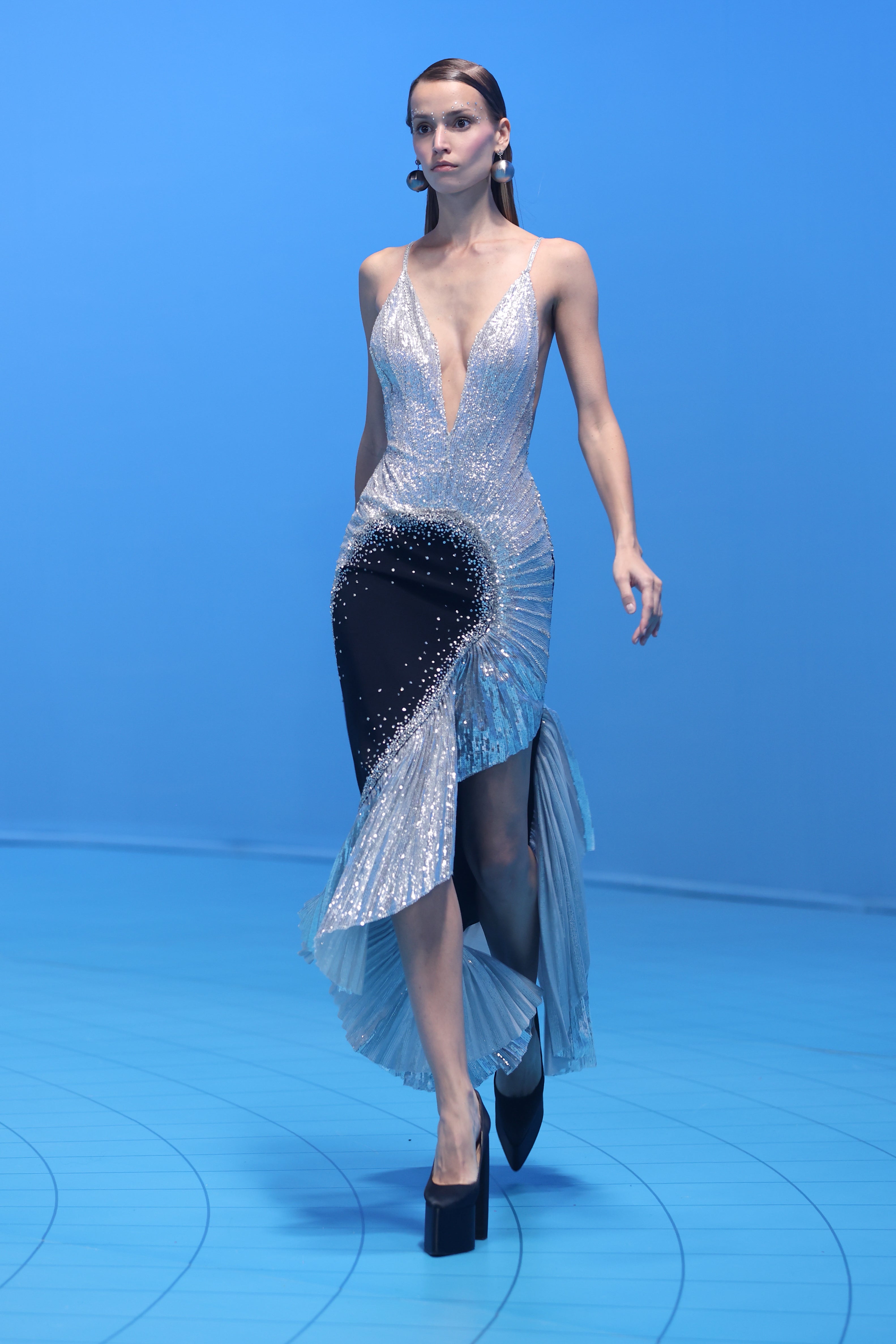 Beaded Crepe Tulle Dress