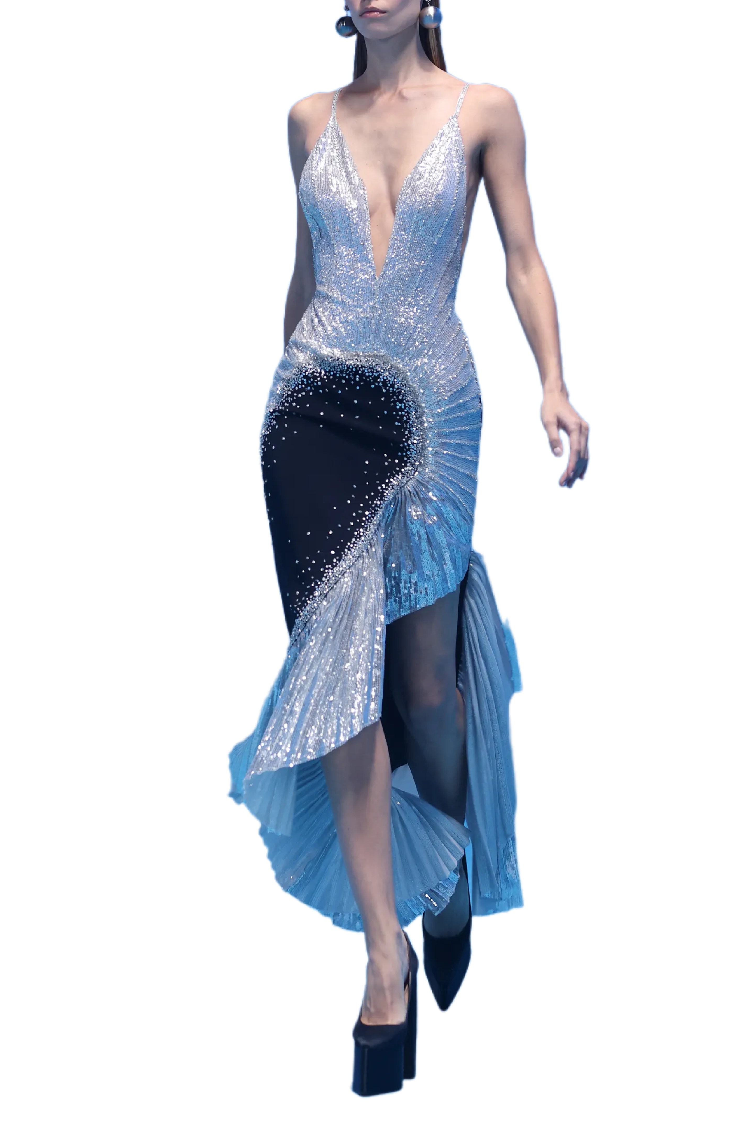 Beaded Crepe Tulle Dress