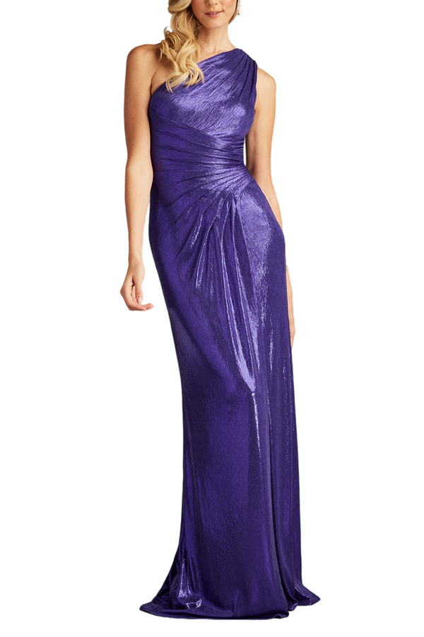 Gaelia One Shoulder Draped Metallic Gown