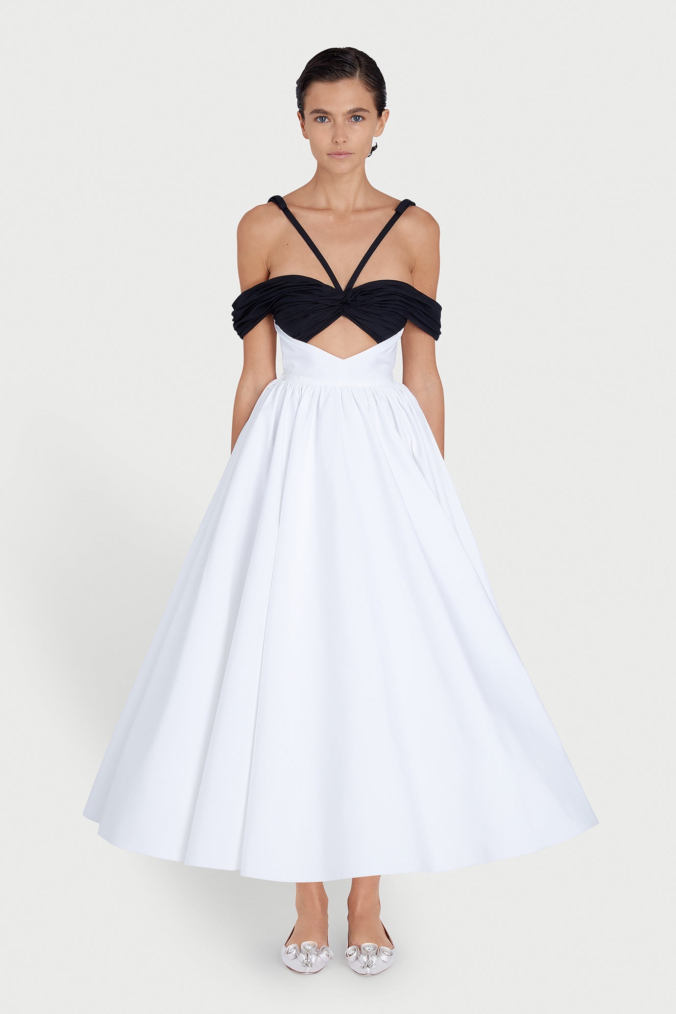 Maxi Ivory Popeline Dress and Black Top