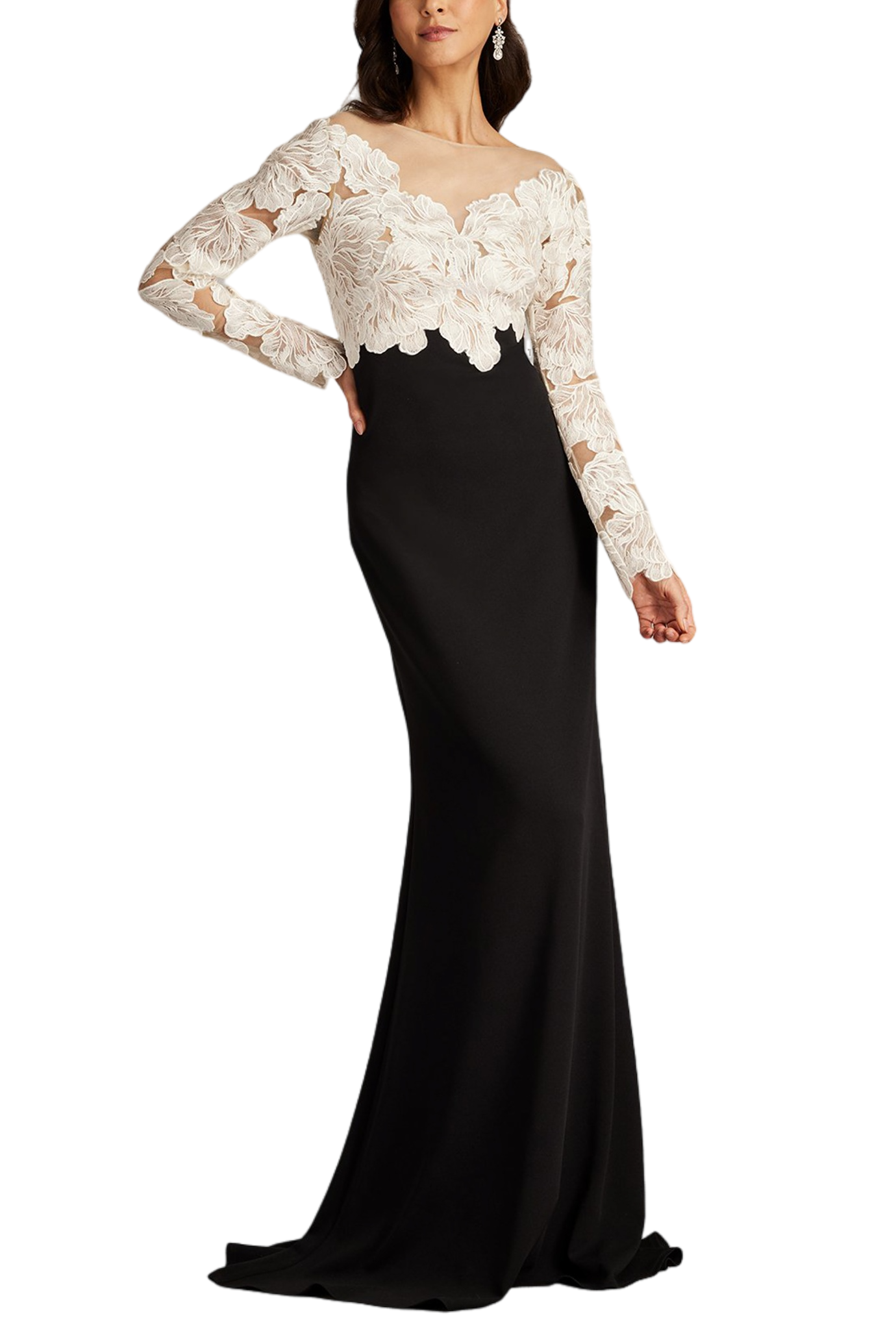 Golie Embroidered Bodice Illusion Gown