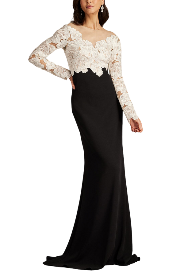 Golie Embroidered Bodice Illusion Gown
