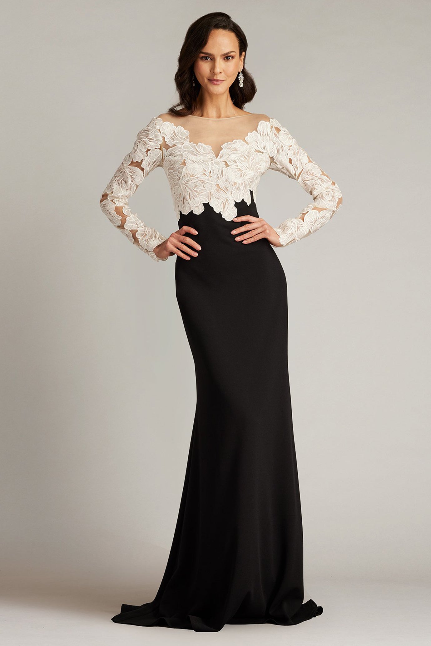 Golie Embroidered Bodice Illusion Gown