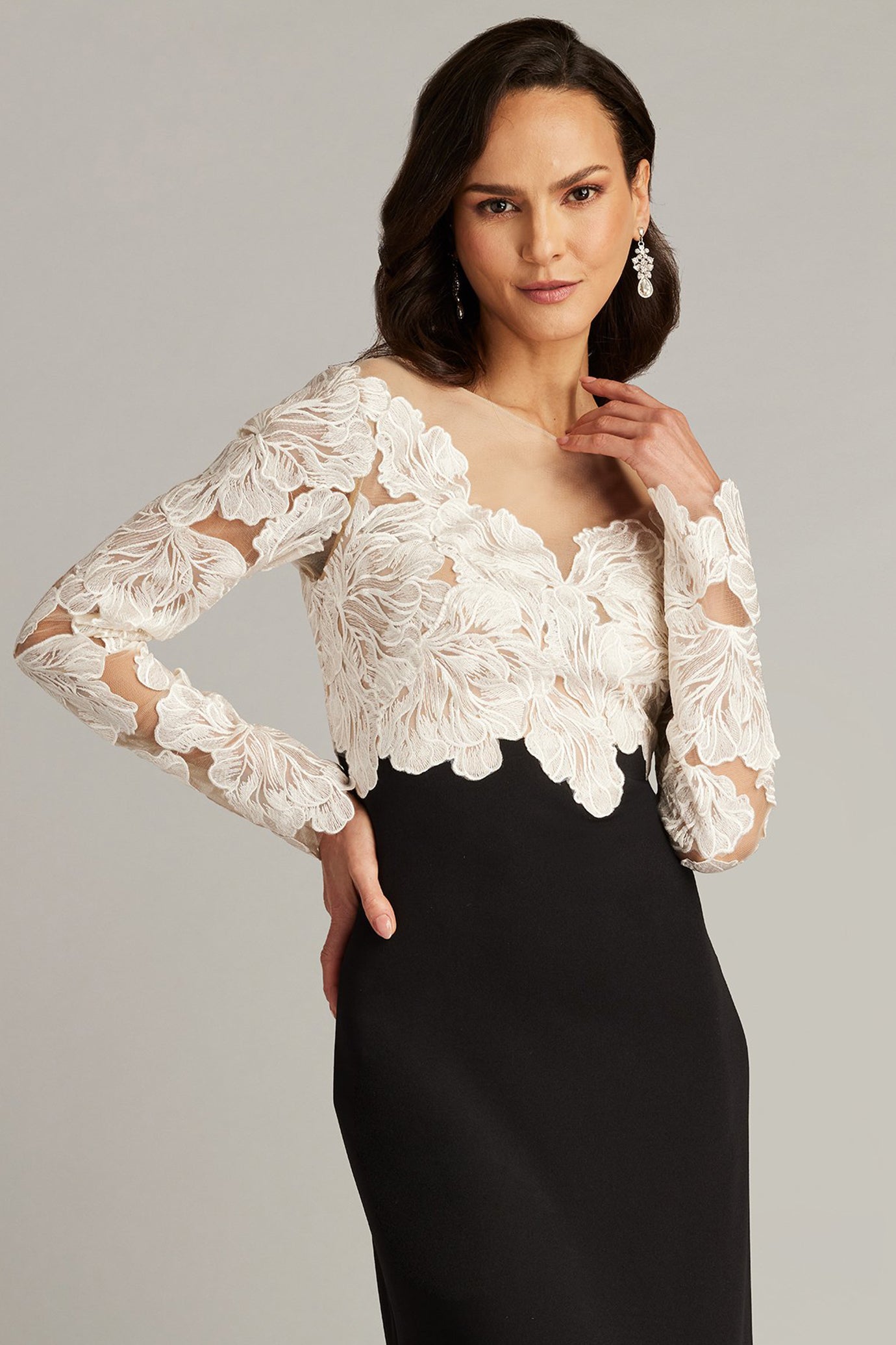 Golie Embroidered Bodice Illusion Gown