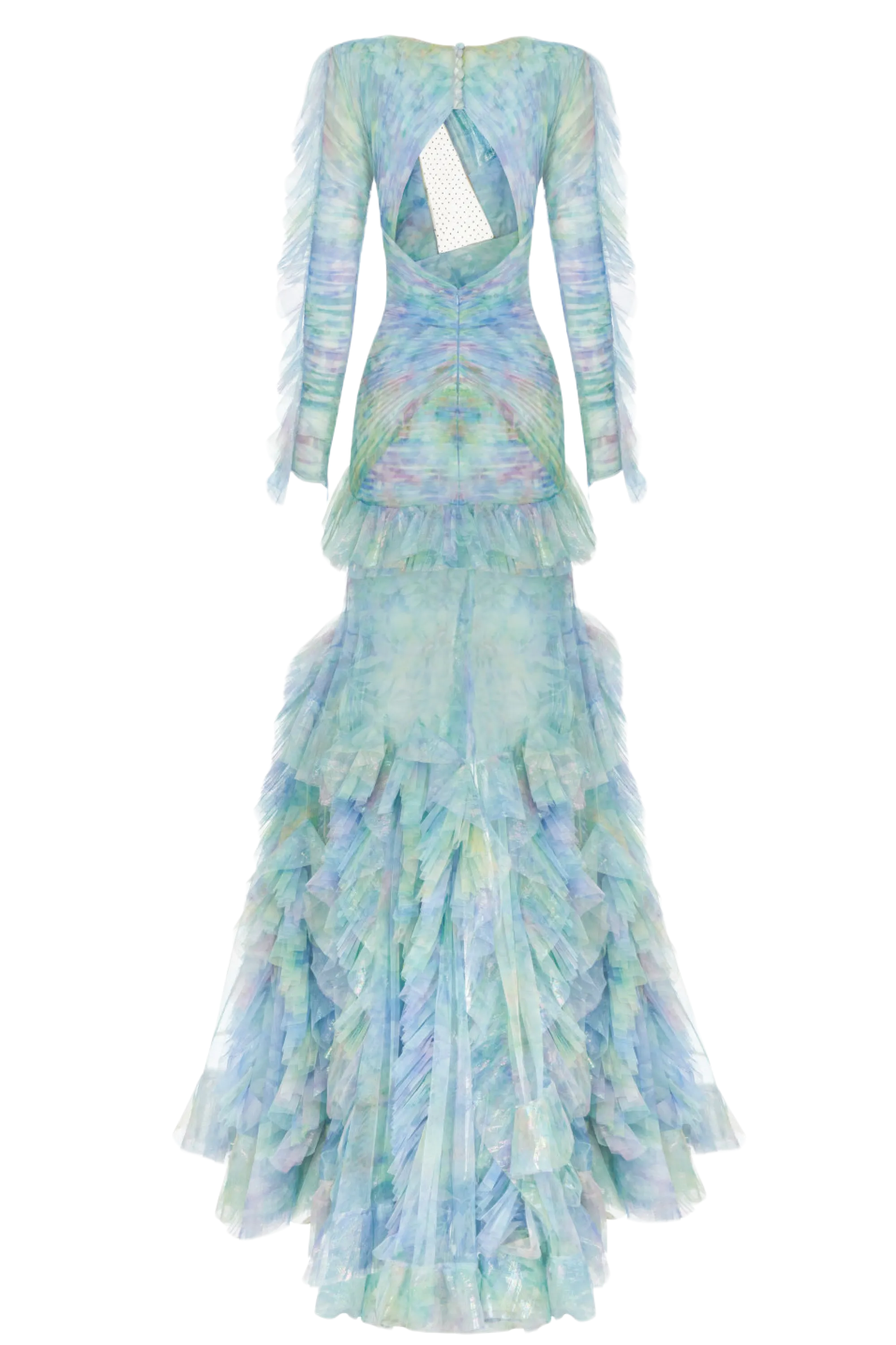 Cut Out Detailed Floral Print Ruffle Maxi Dress