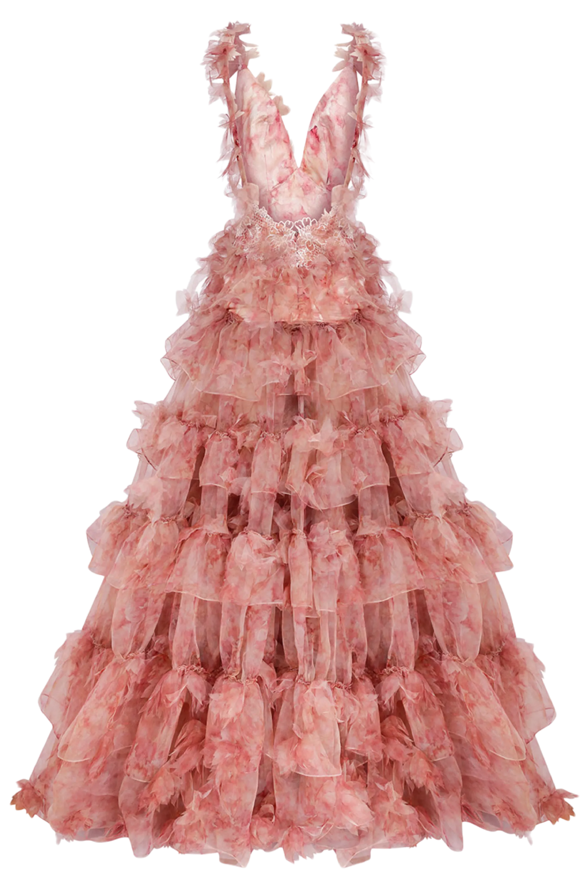 Voluminous Ruffled Organza Maxi Dress