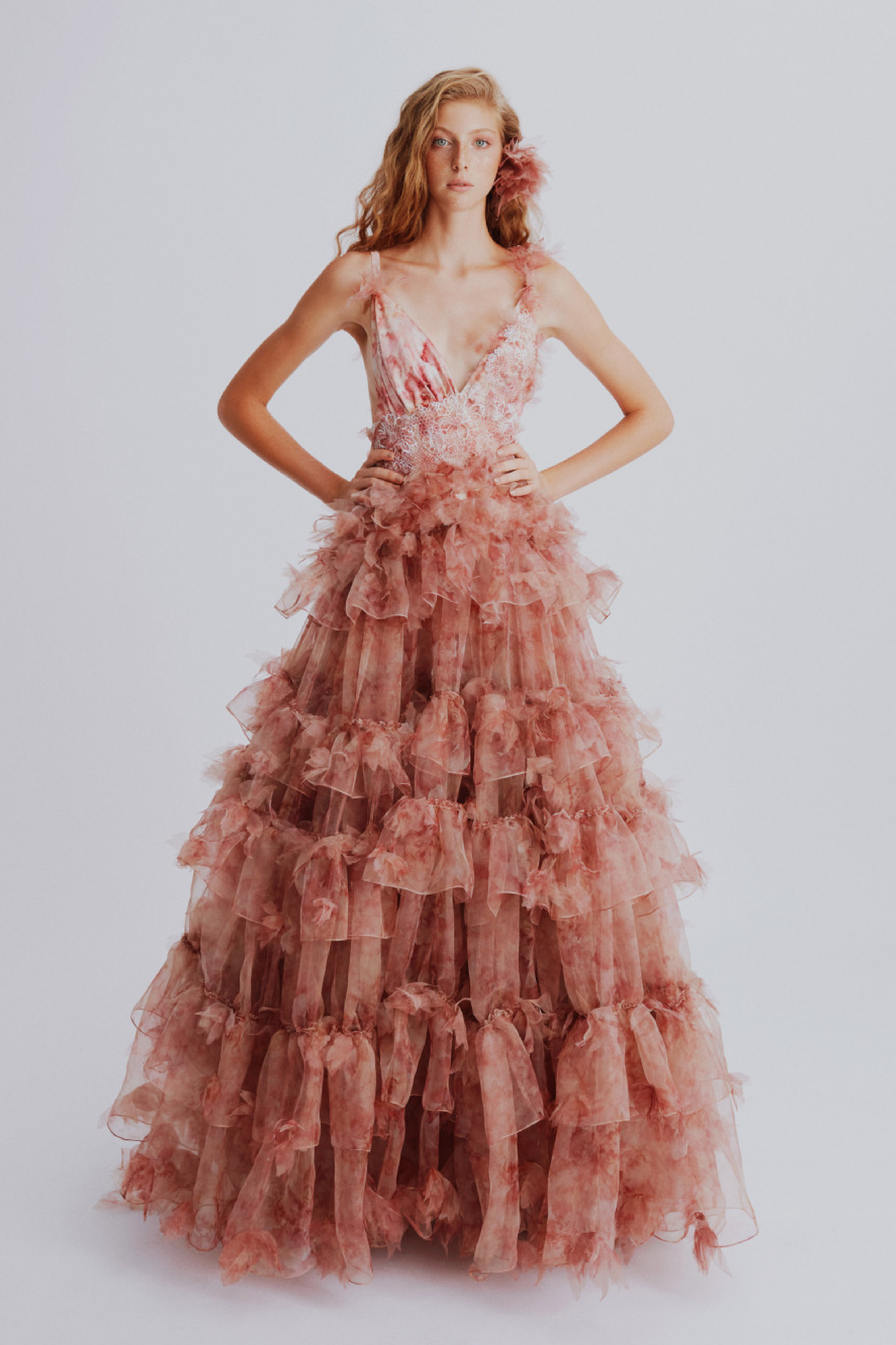 Voluminous Ruffled Organza Maxi Dress