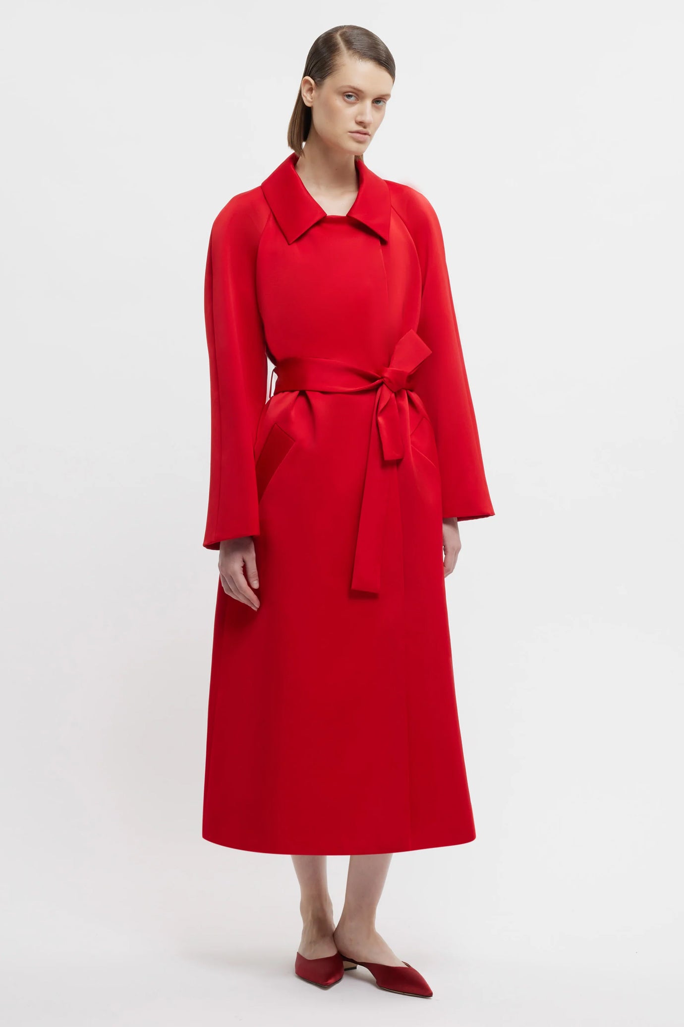 Hasina Coat in Bright Red Doppio Satin
