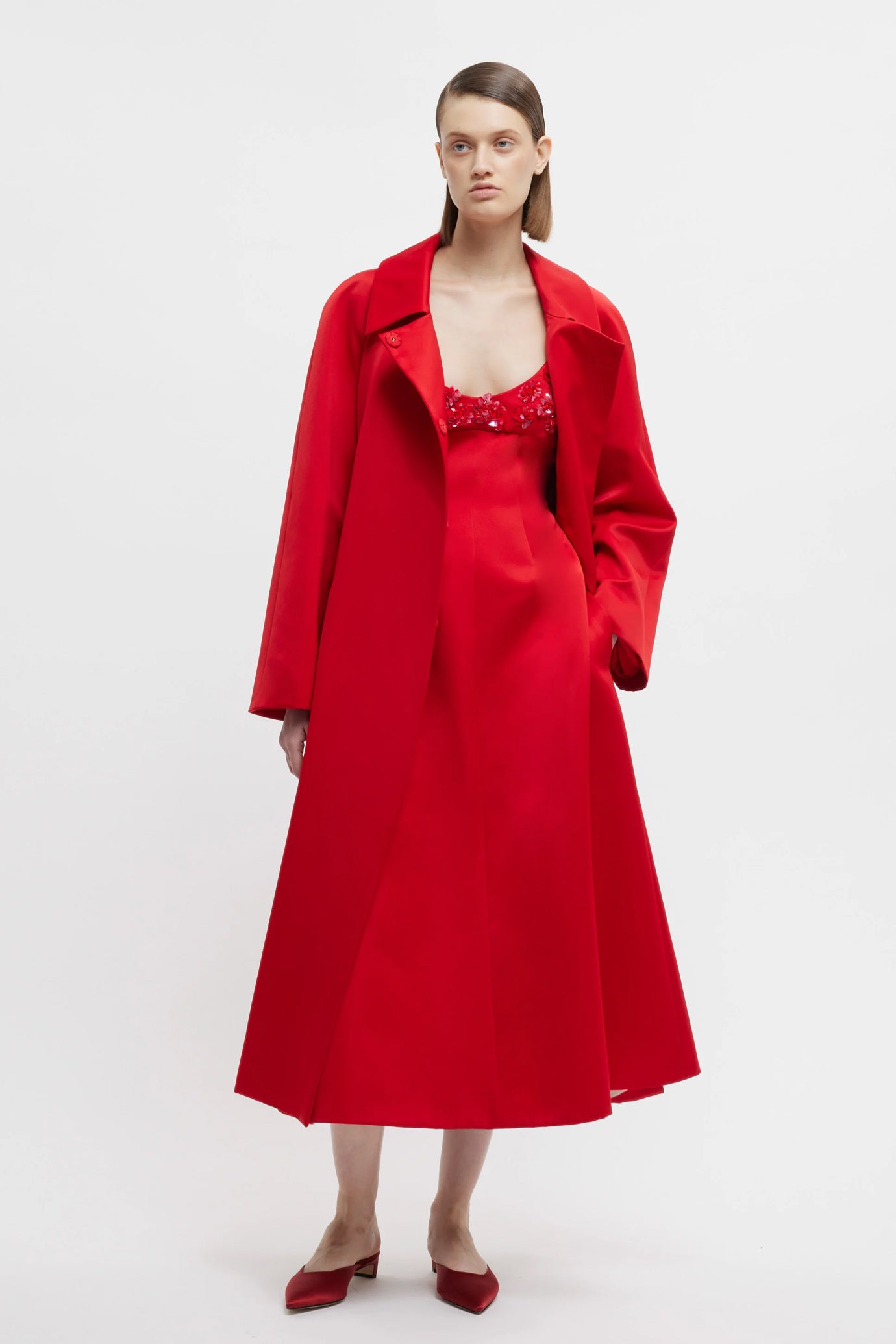 Hasina Coat in Bright Red Doppio Satin