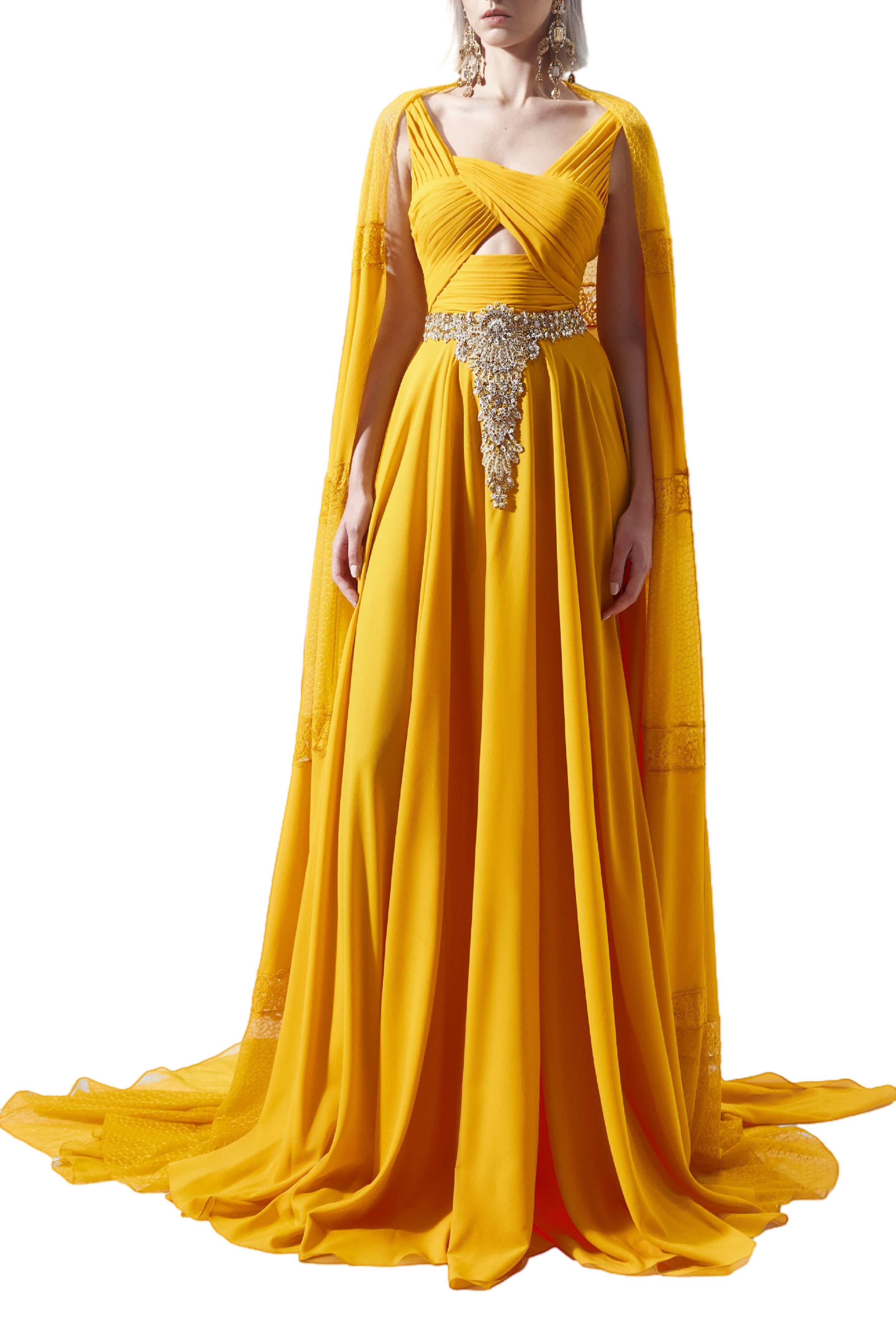 Cutout Embellished Cape Gown