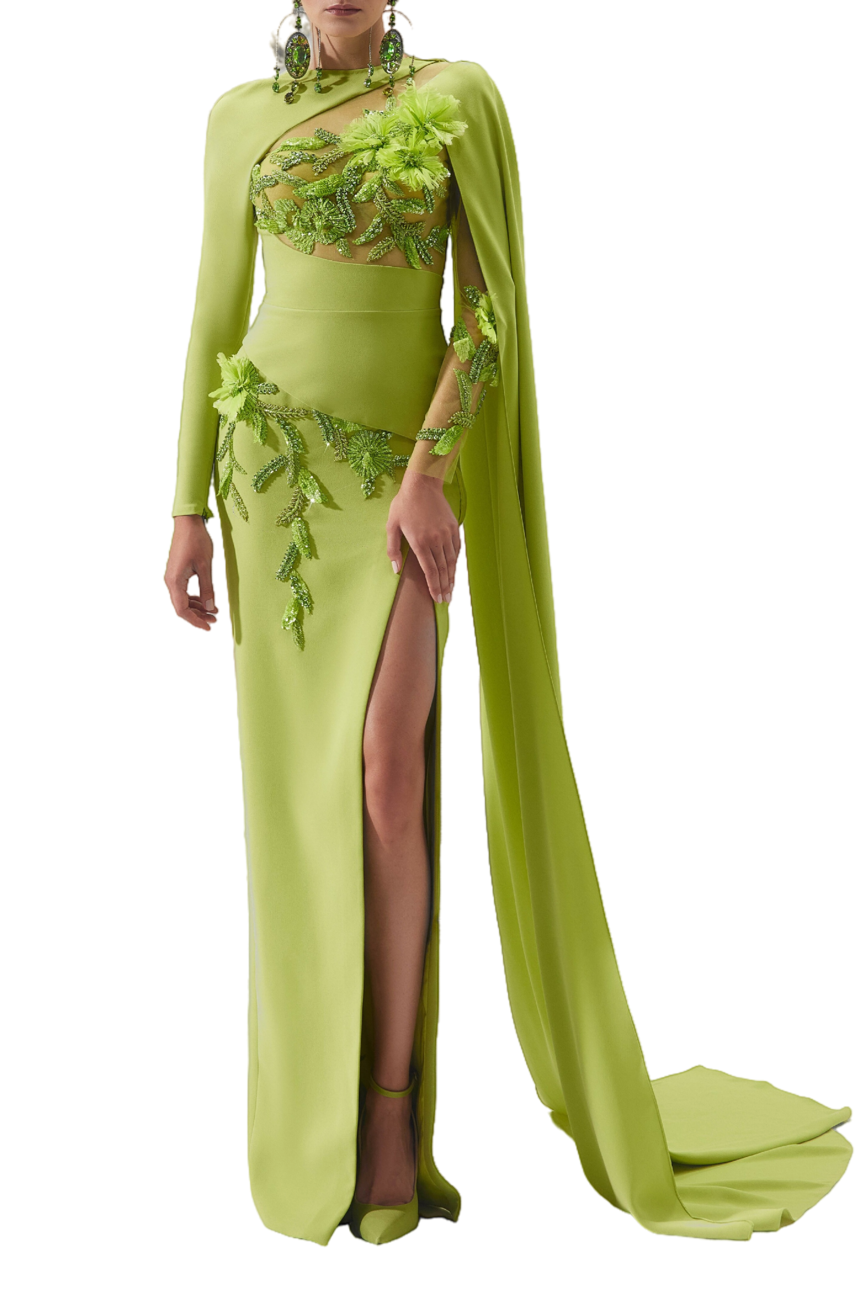 Embellished Gown with Shoulder Drape