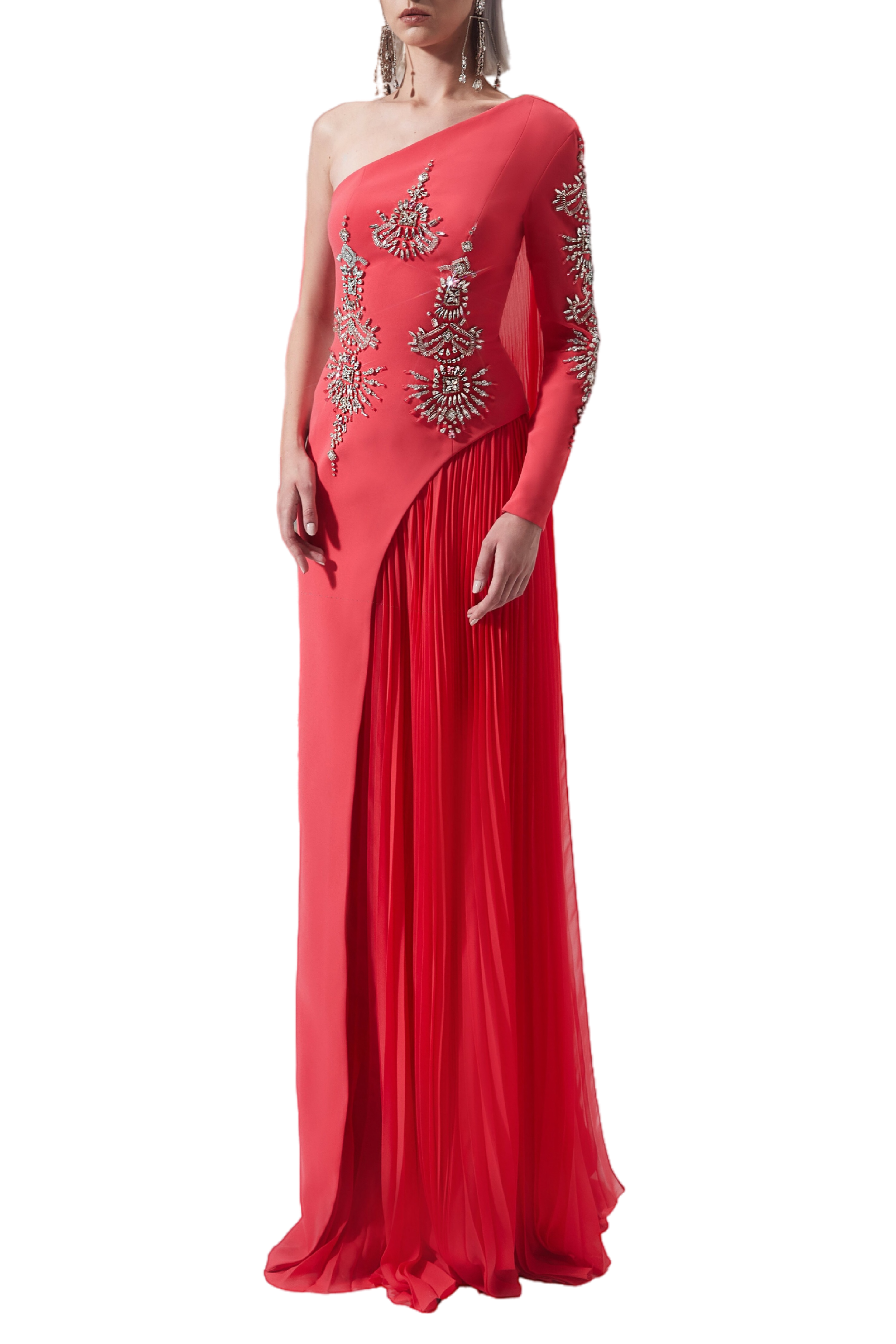 Embellished One Shoulder Gown