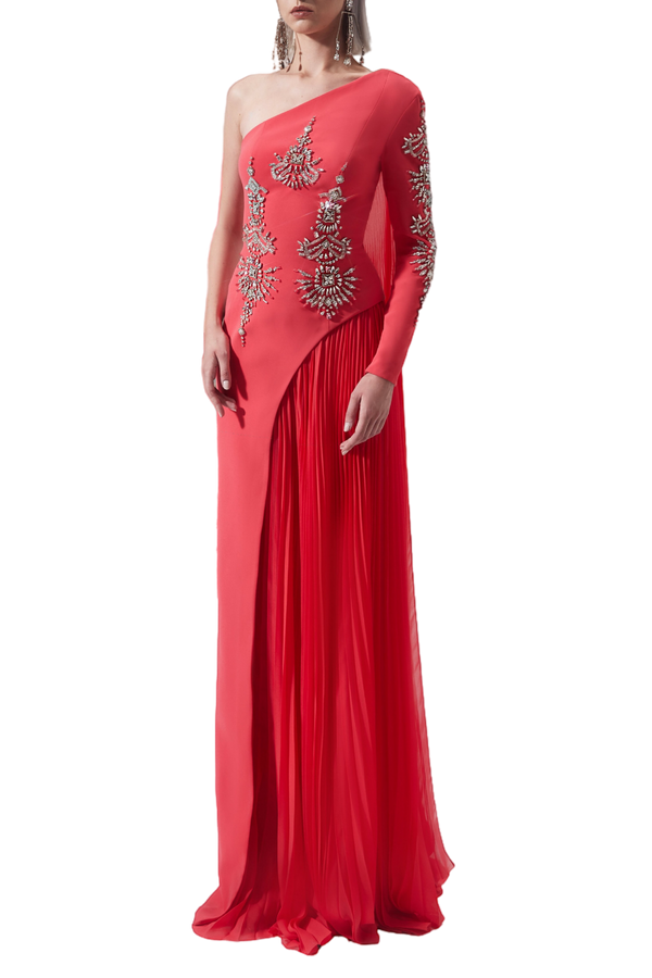 Embellished One Shoulder Gown