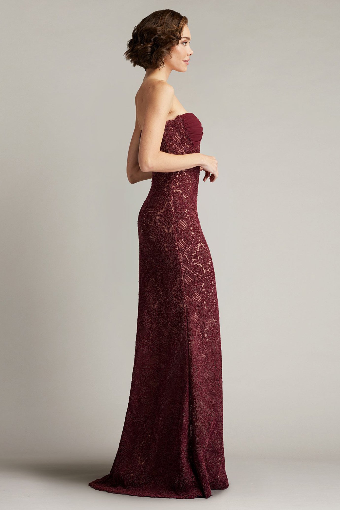 Kohli Strapless Lattice Embroidered Gown