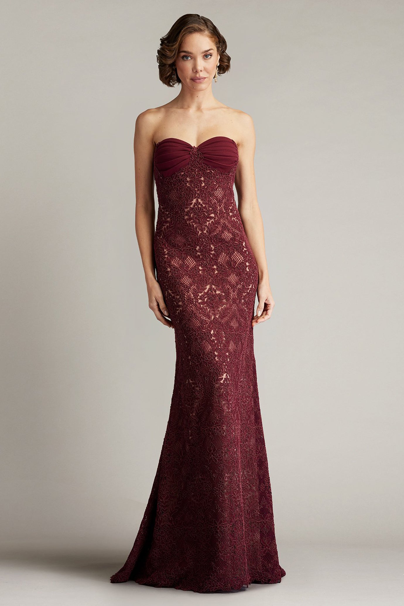 Kohli Strapless Lattice Embroidered Gown