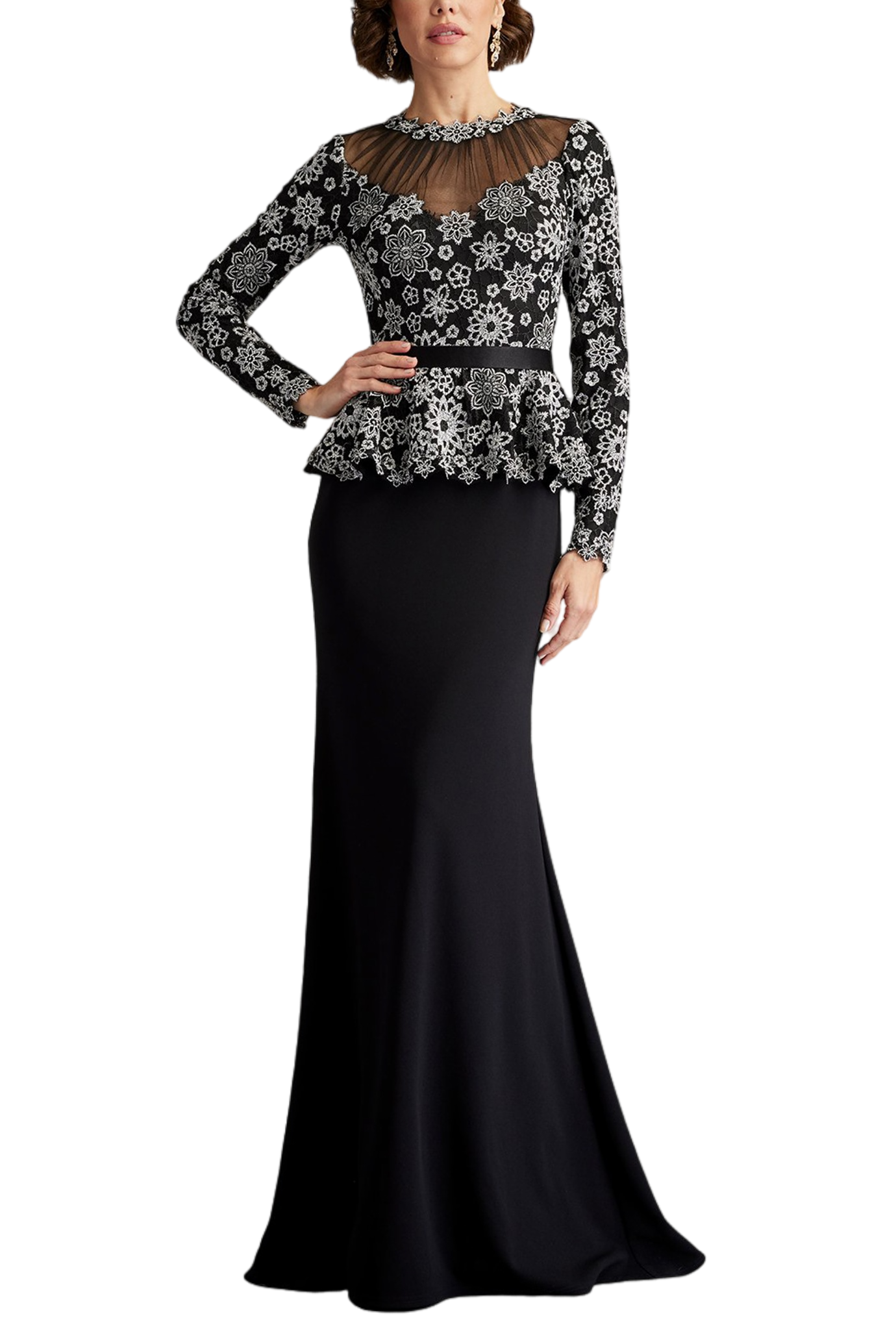 Lata Embroidered Belted Peplum Gown