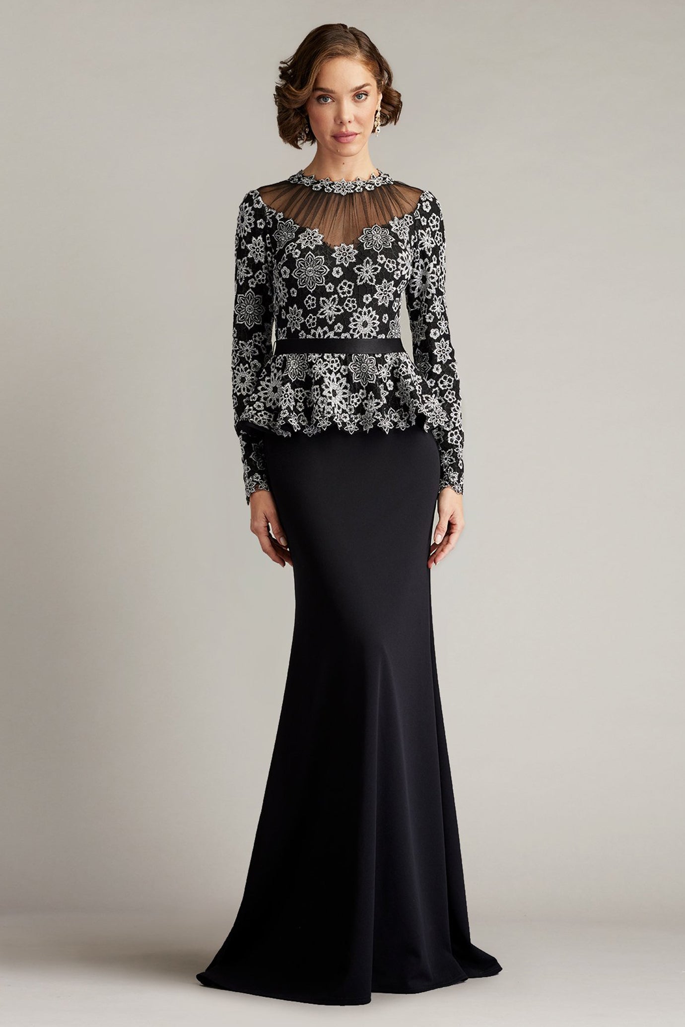 Lata Embroidered Belted Peplum Gown