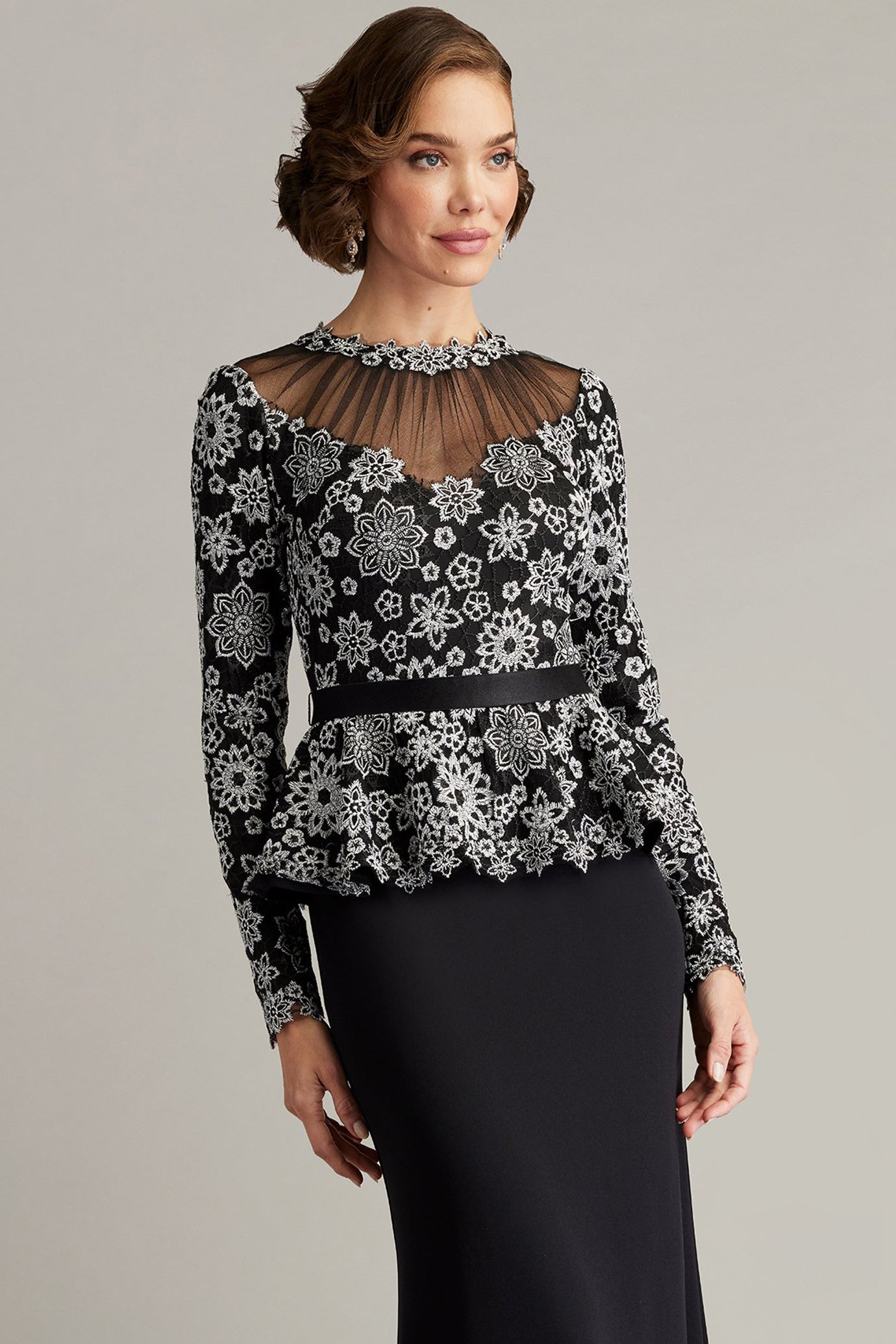Lata Embroidered Belted Peplum Gown
