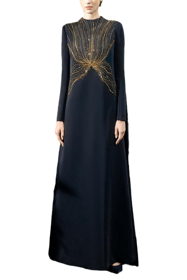 Long Flap Crystal-Embellished Dress