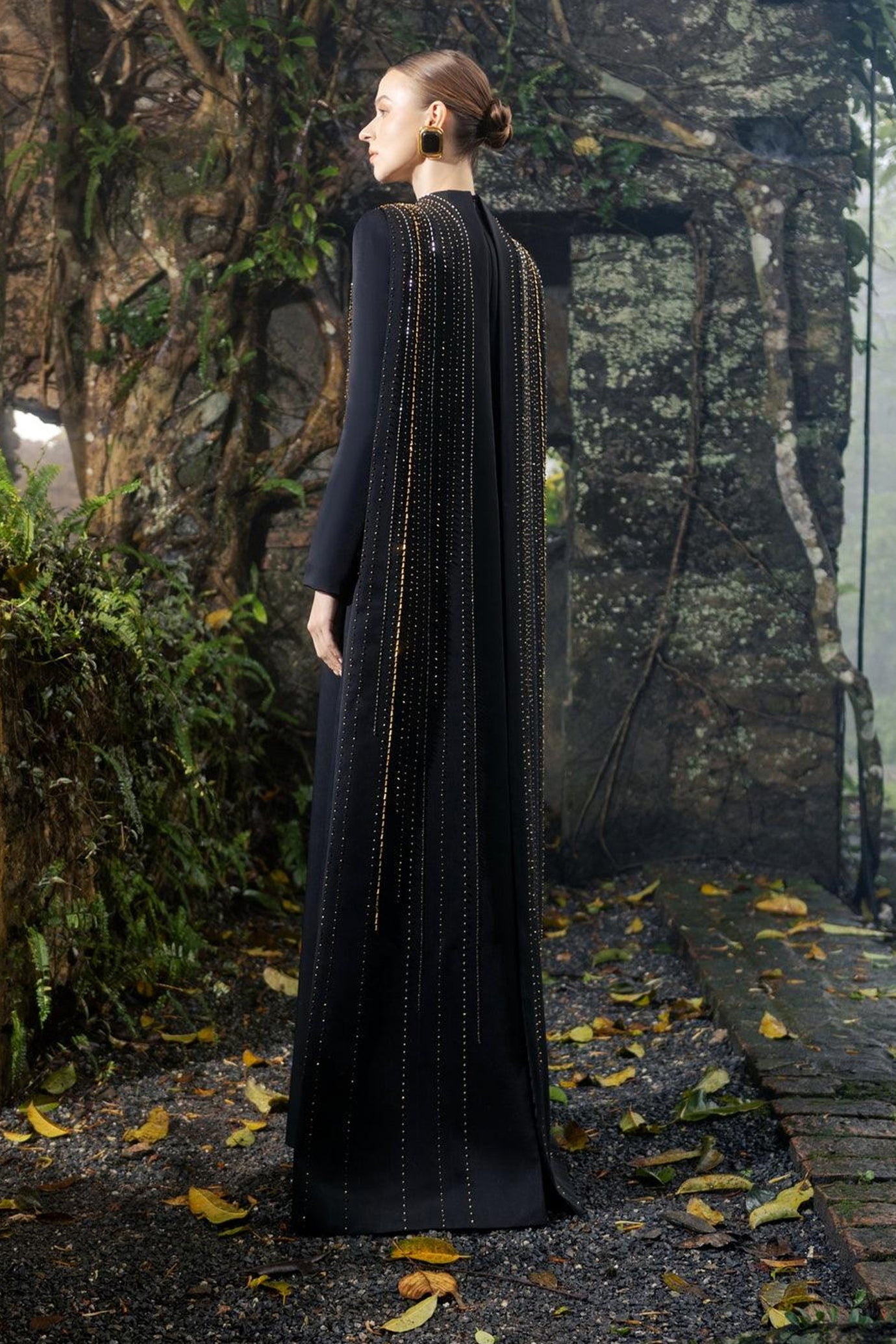 Long Flap Crystal-Embellished Dress