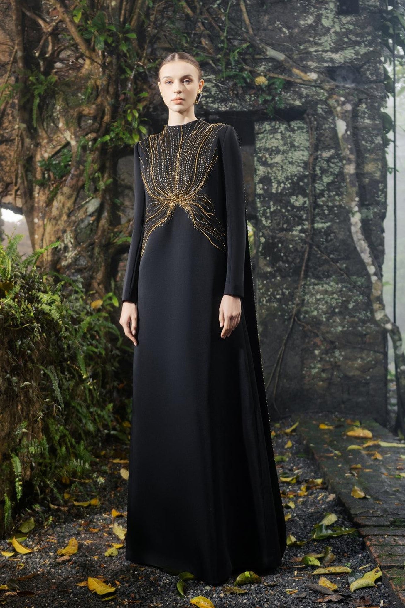 Long Flap Crystal-Embellished Dress