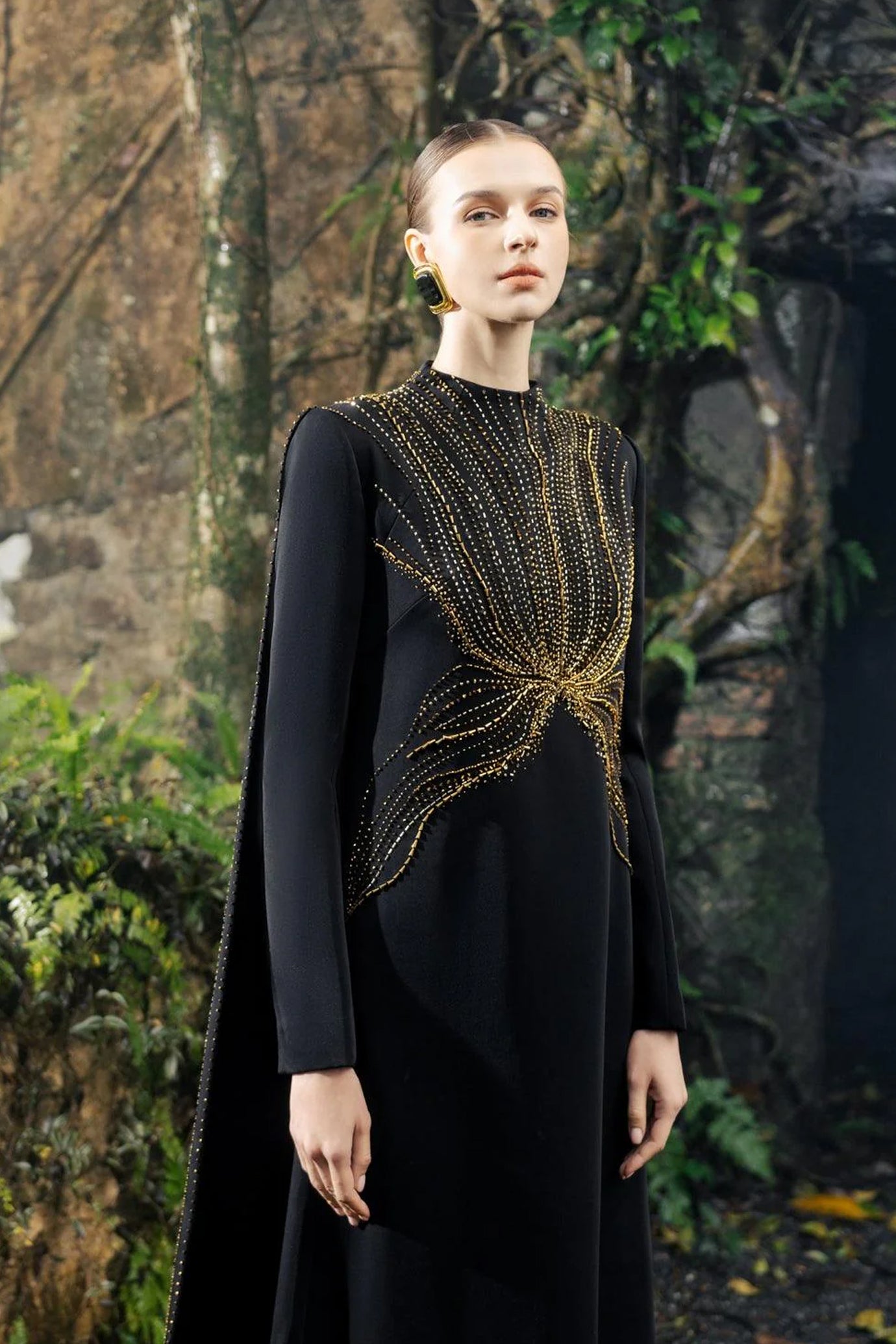Long Flap Crystal-Embellished Dress