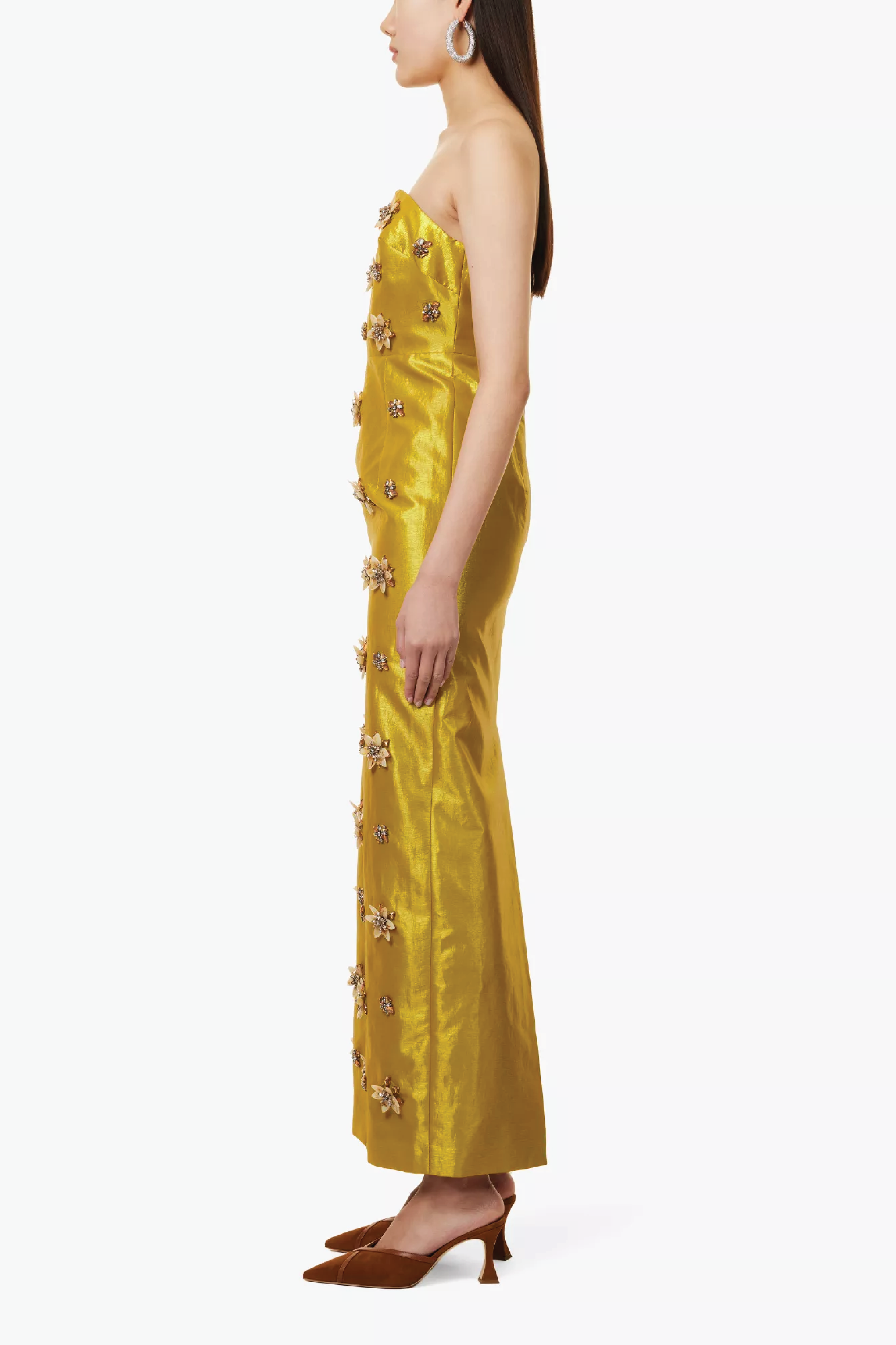 Lorena Dress Gold Embellished Metallic Taffeta