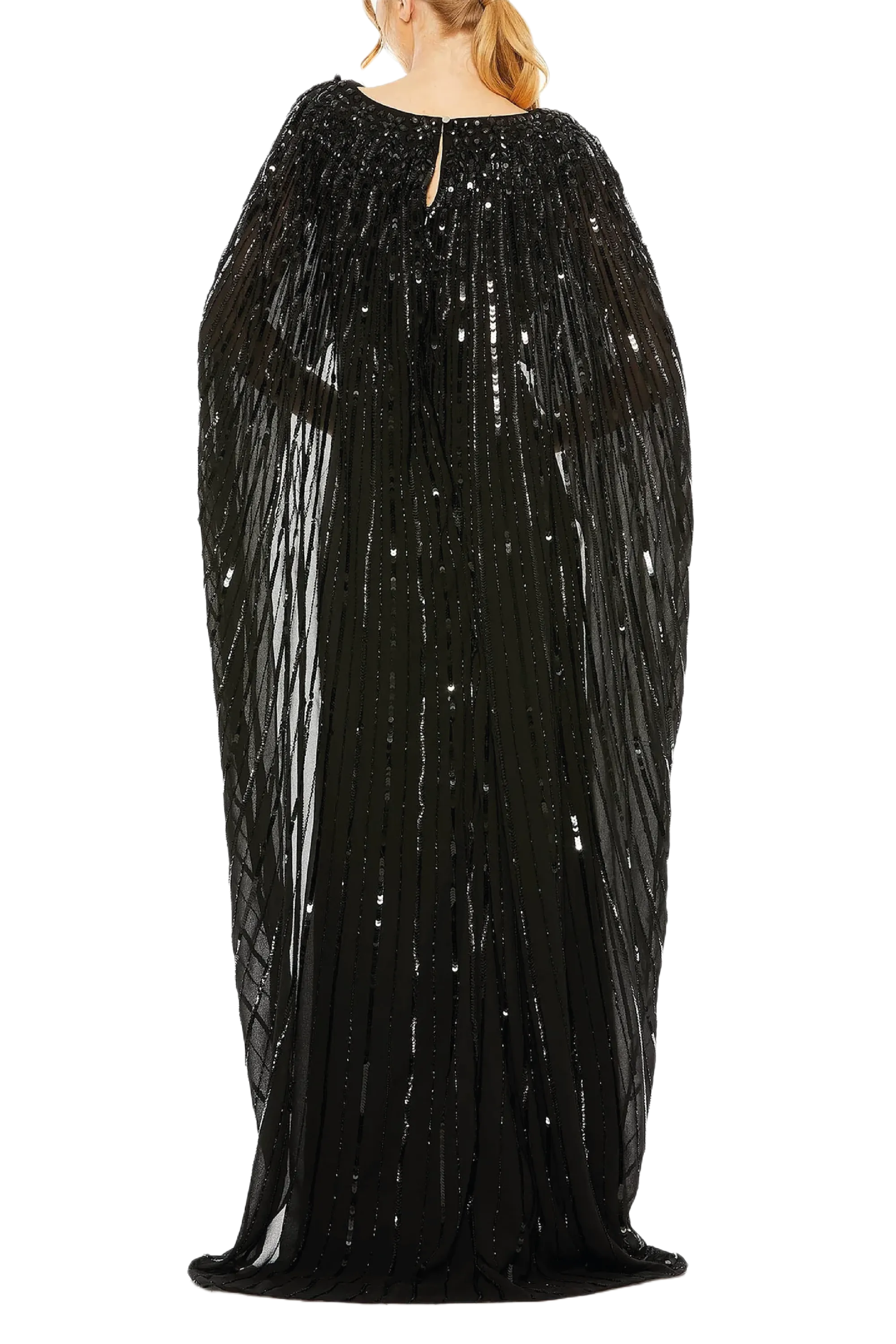 Embellished Column Cape Gown