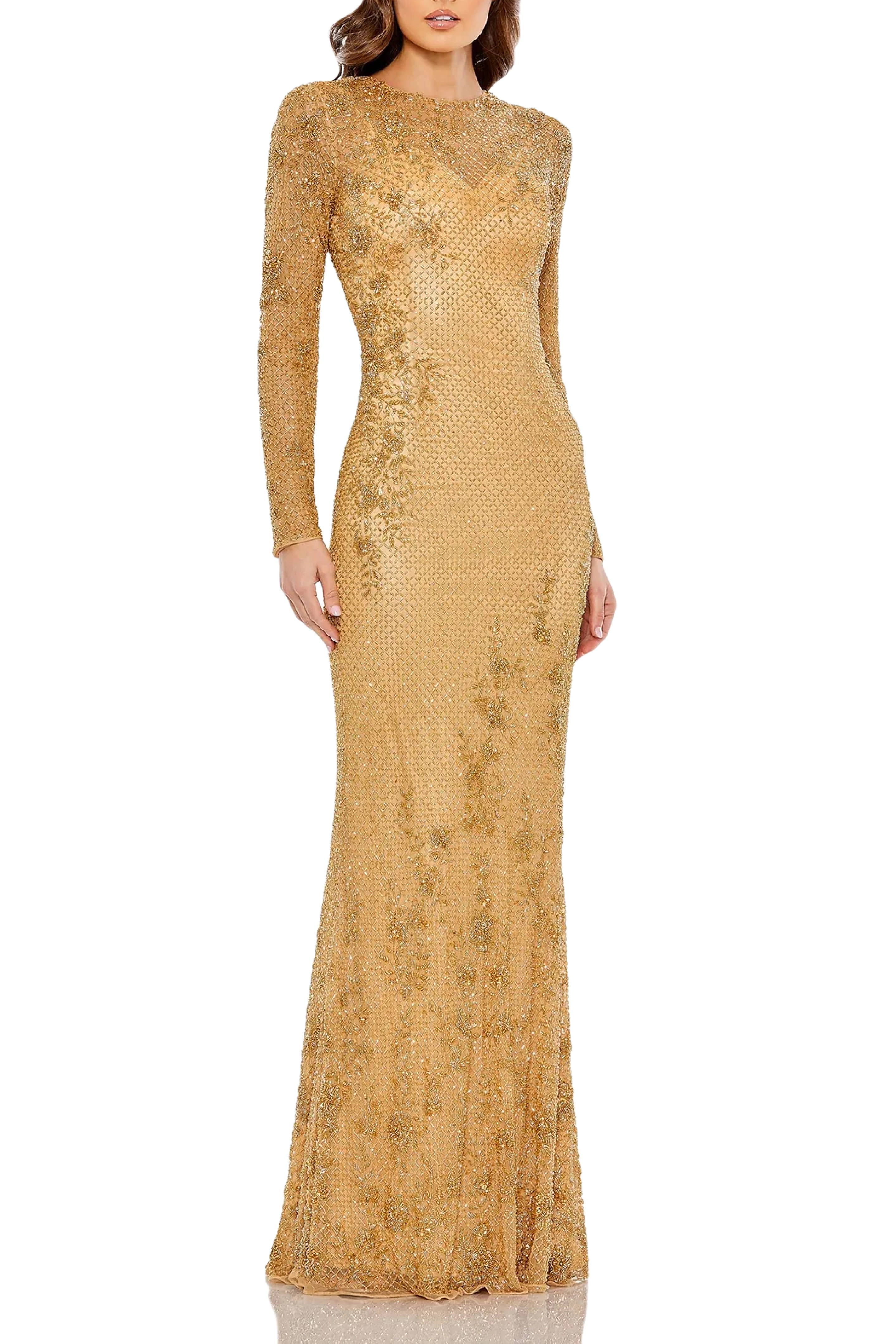 Long Sleeve Embellished Evening Gown