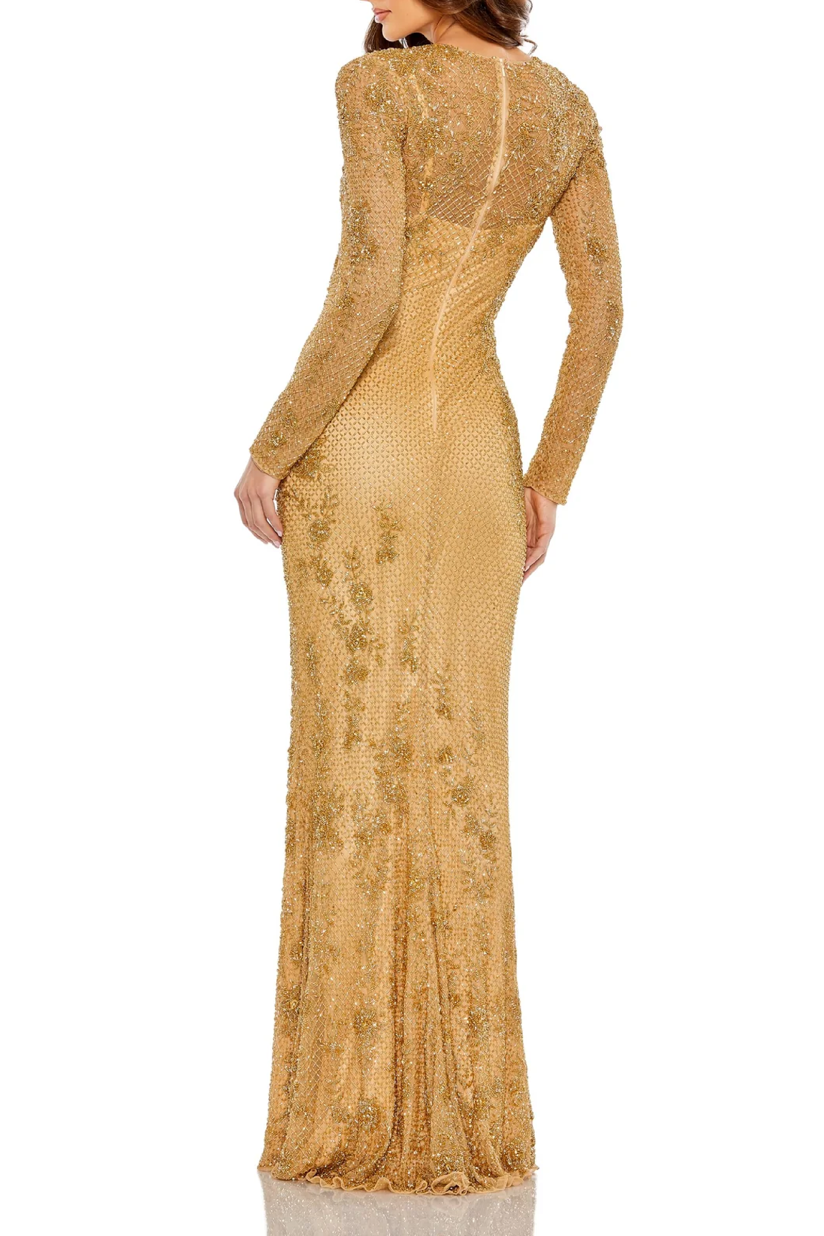Long Sleeve Embellished Evening Gown