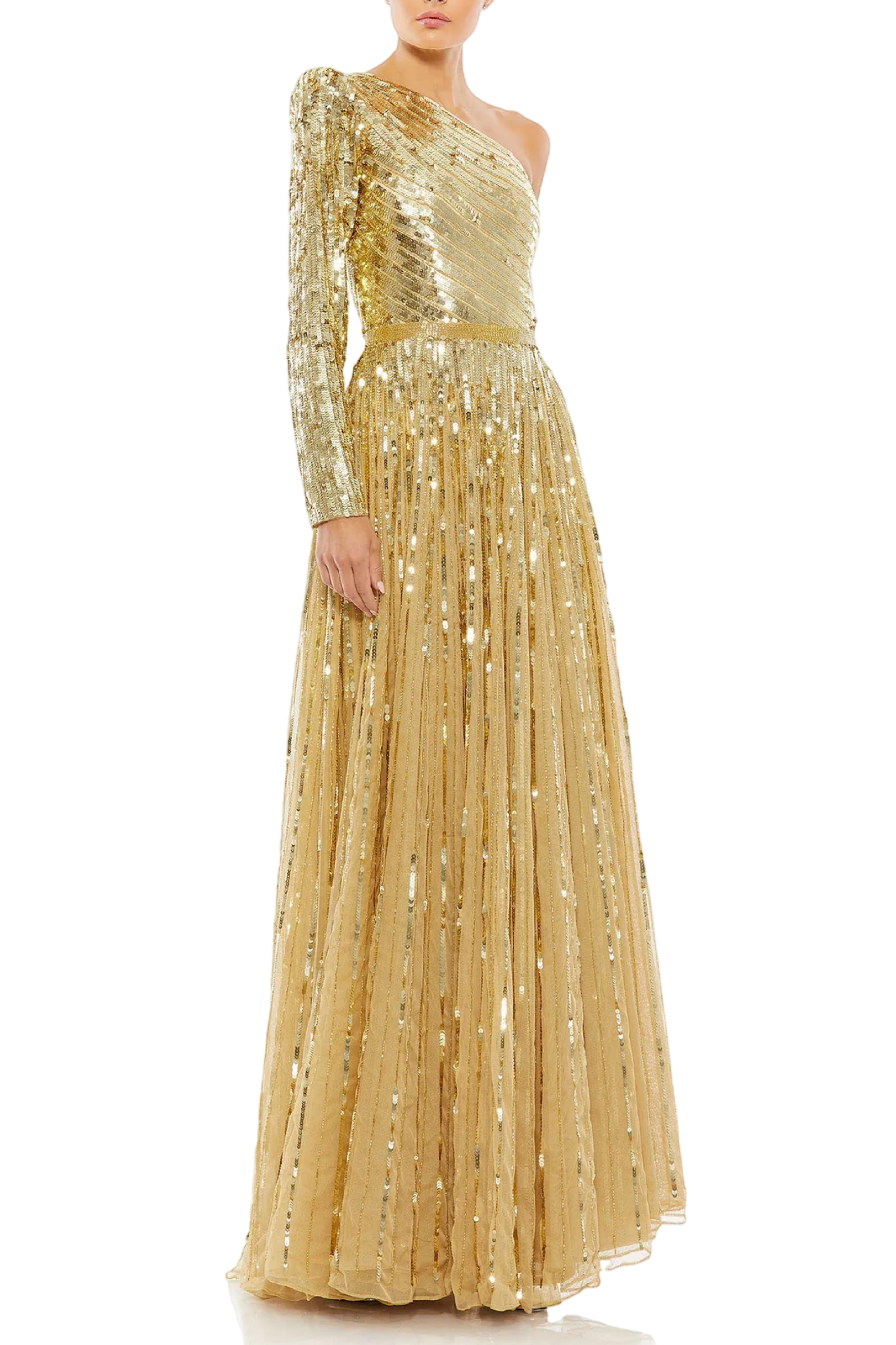 Gold Sequined One Shoulder Gown