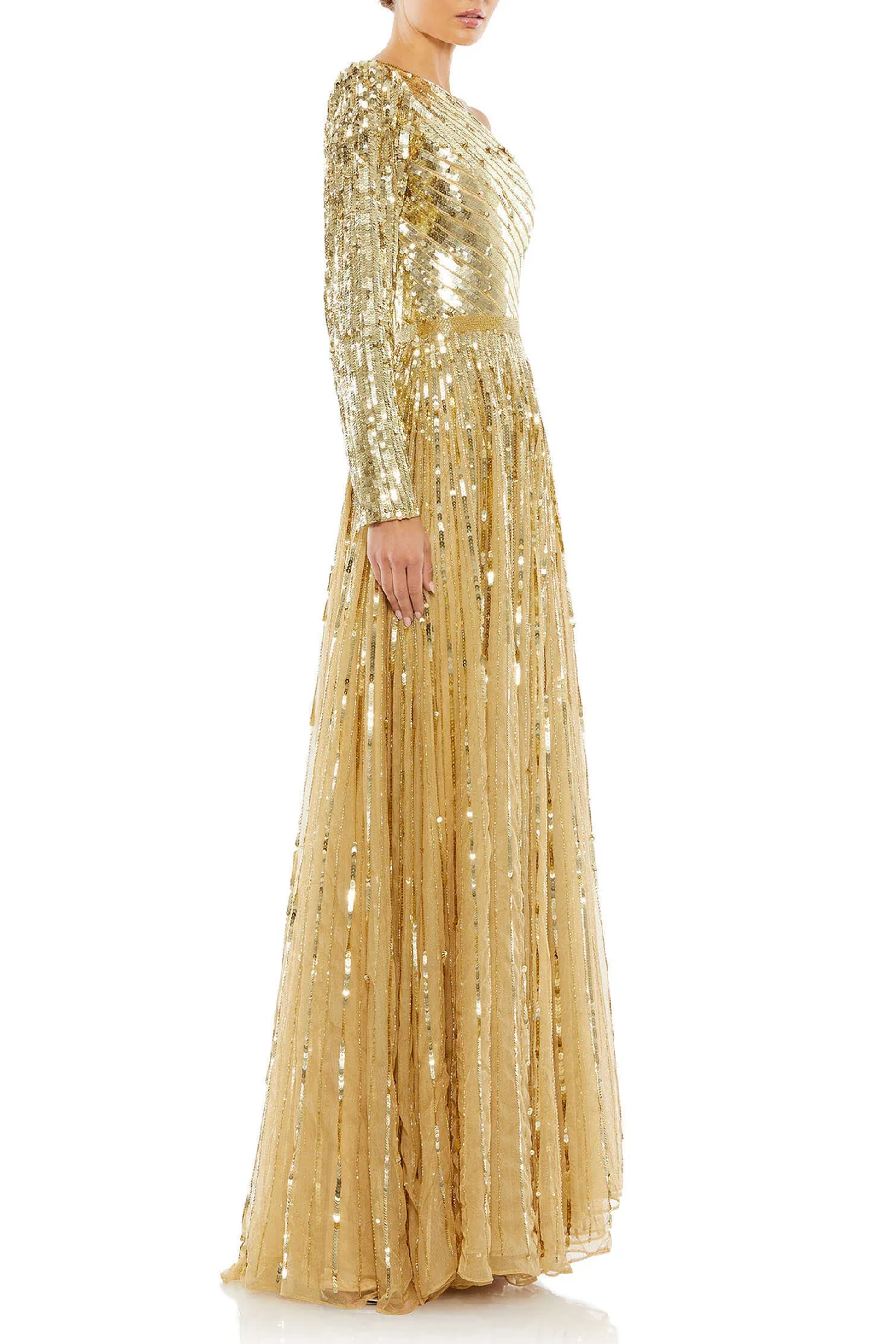 Gold Sequined One Shoulder Gown