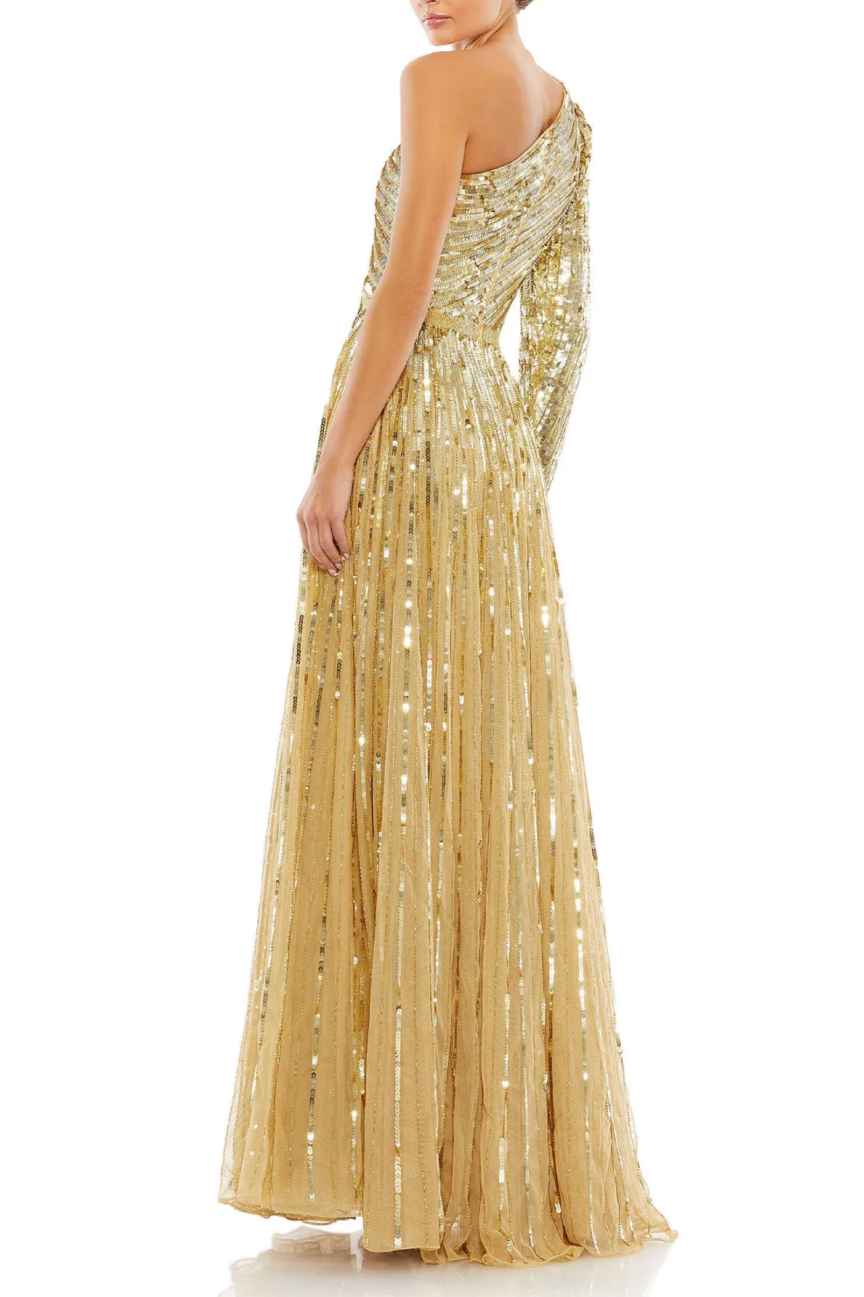 Gold Sequined One Shoulder Gown