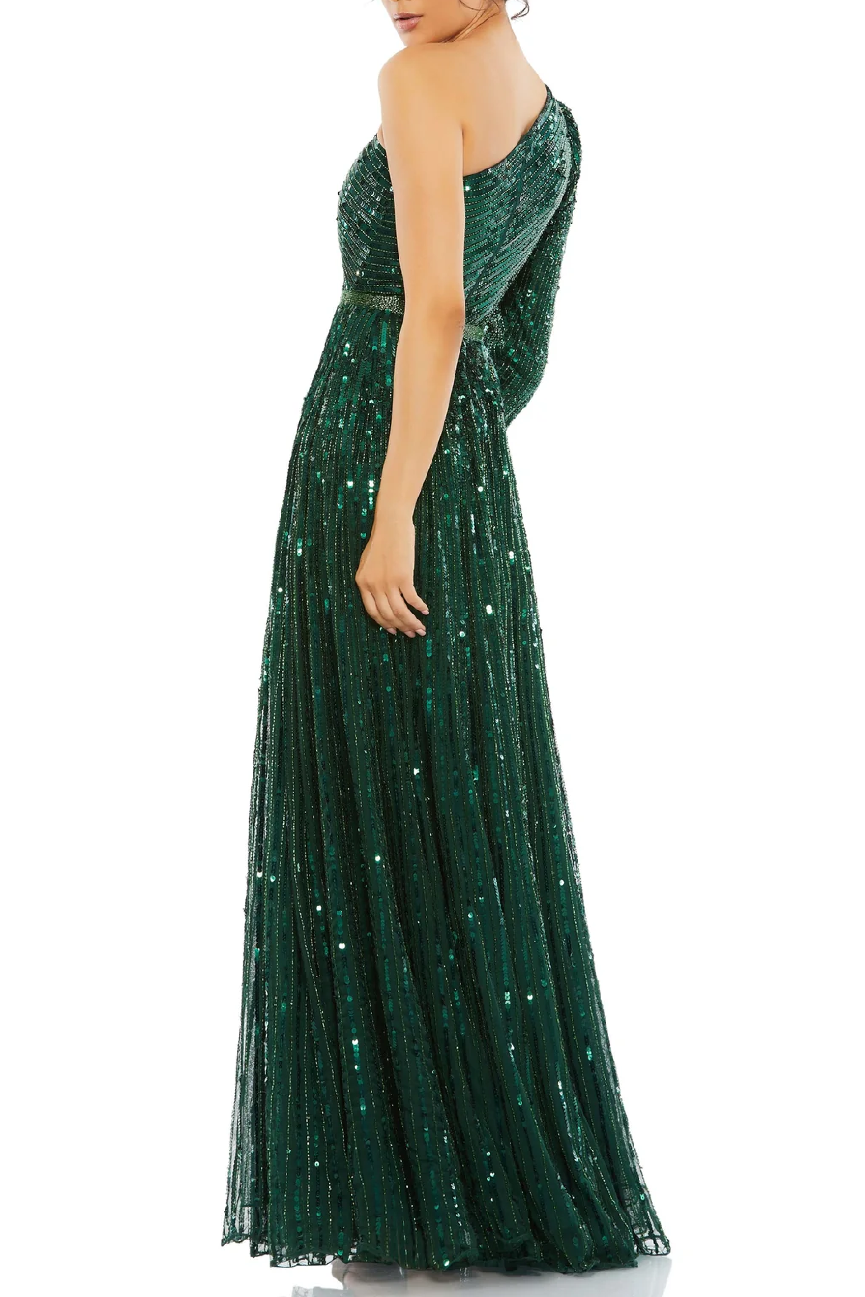 Emerald Sequined One Shoulder Gown