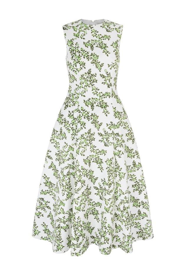 Mara Dress Blue Rose on White Taffeta Faille