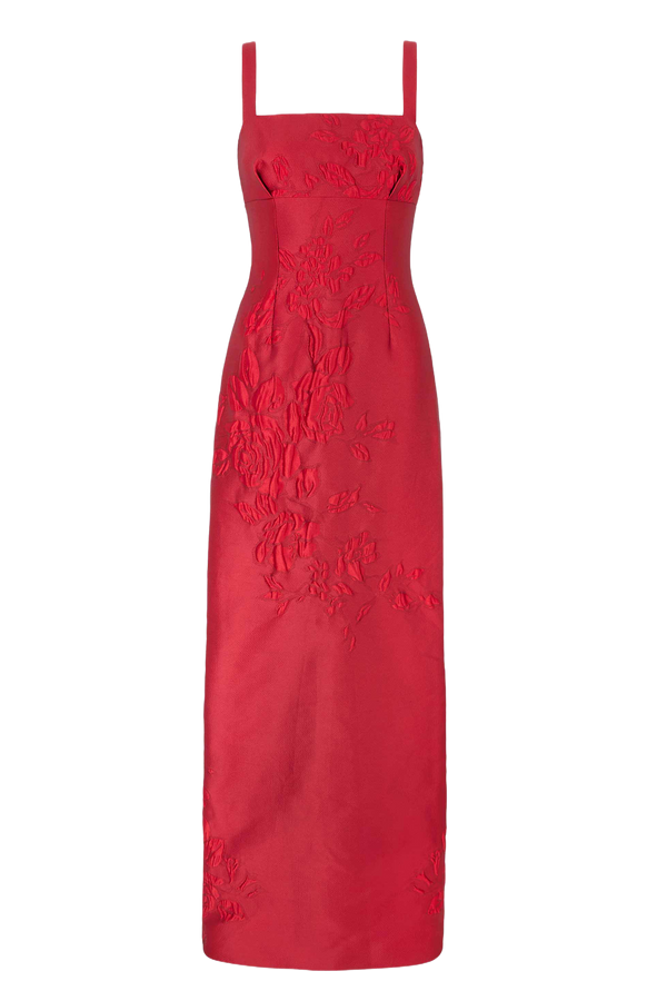 Micheline Dress in Red Graphic Rose Jacquard