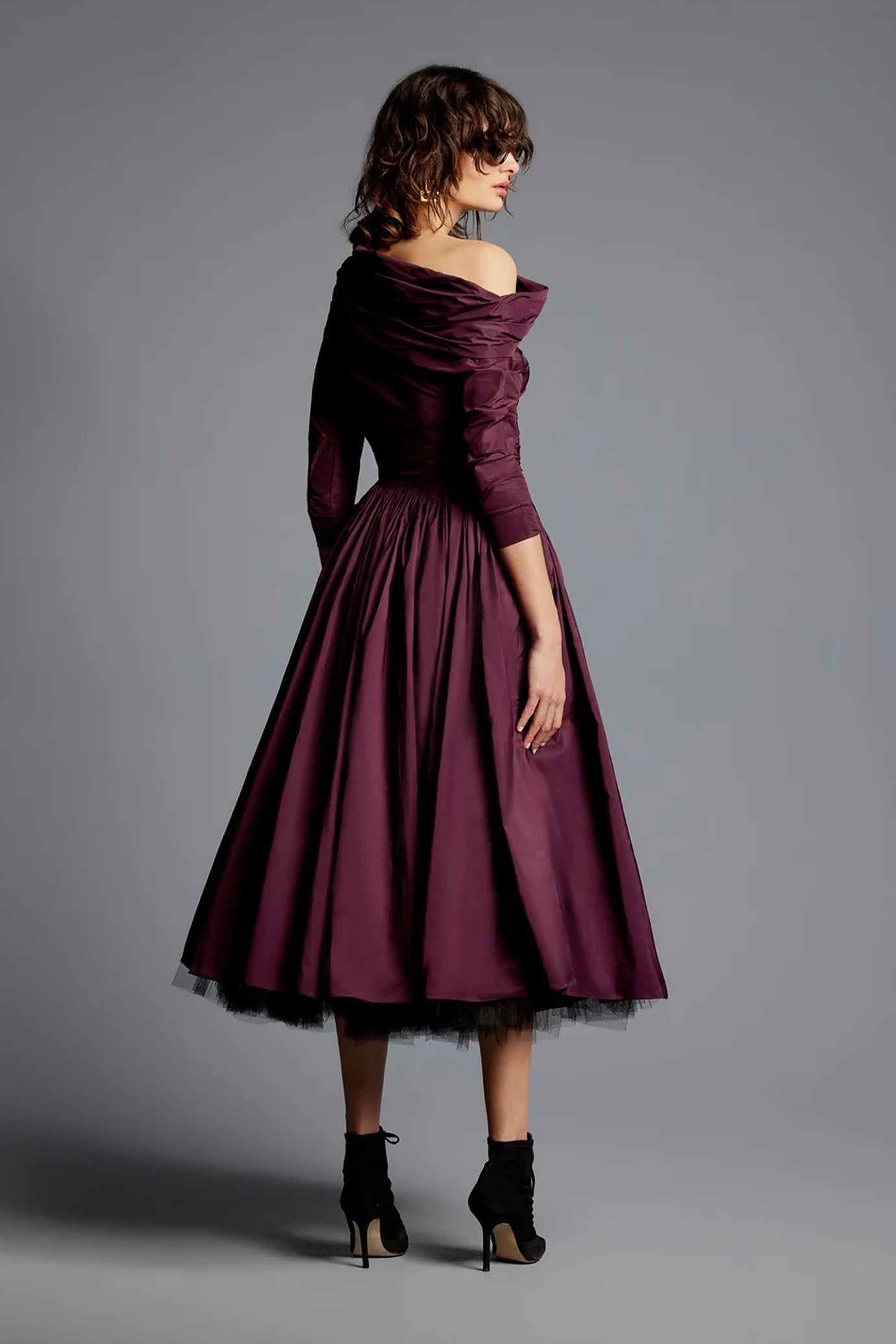 Mona Taffeta Drop Shoulder Midi Dress